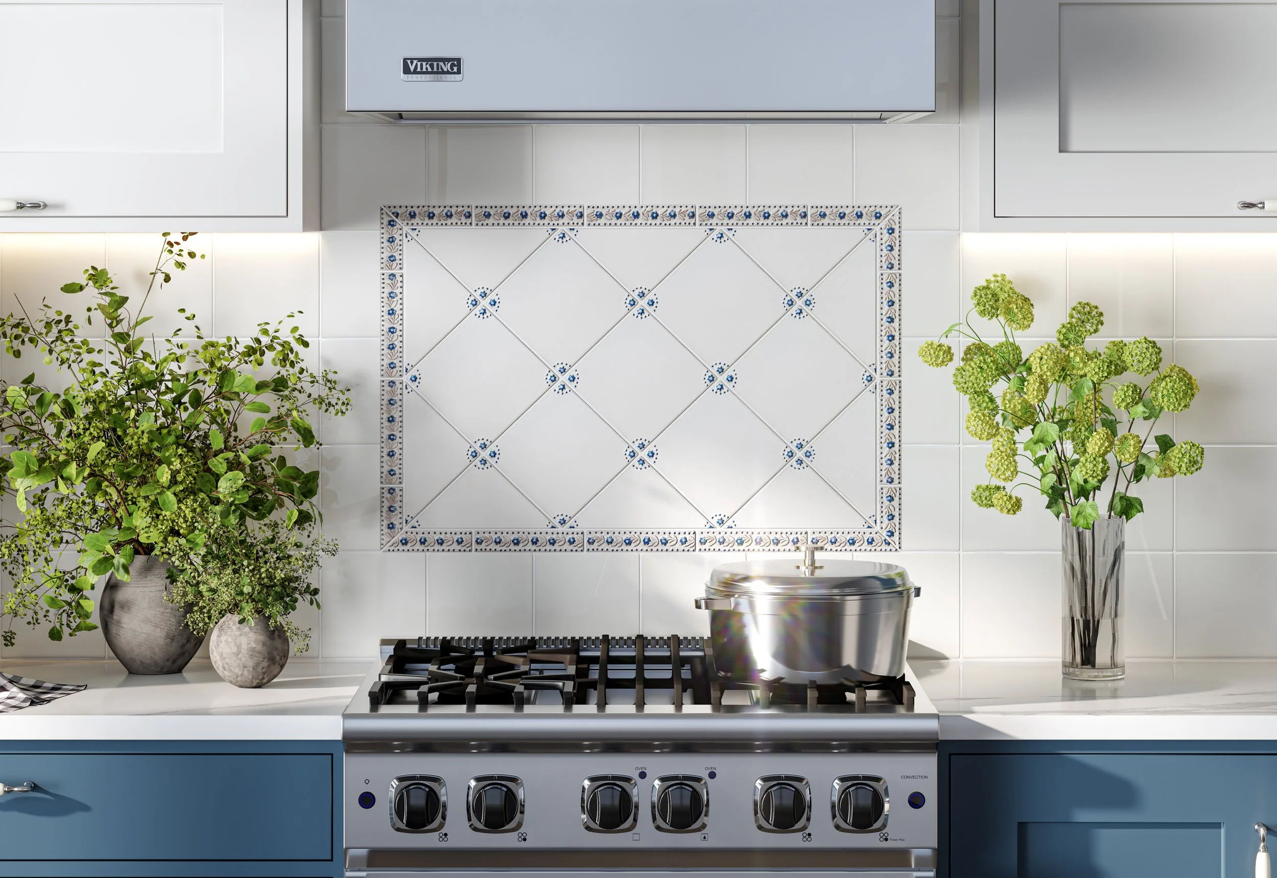 30%22-Kitchen Backsplash-6x6 Handmade Tile-Nabby Tile-Brushwork Antique White and Dark Blue -30 inch range panel or stove panel-kitchen tile interior.jpg