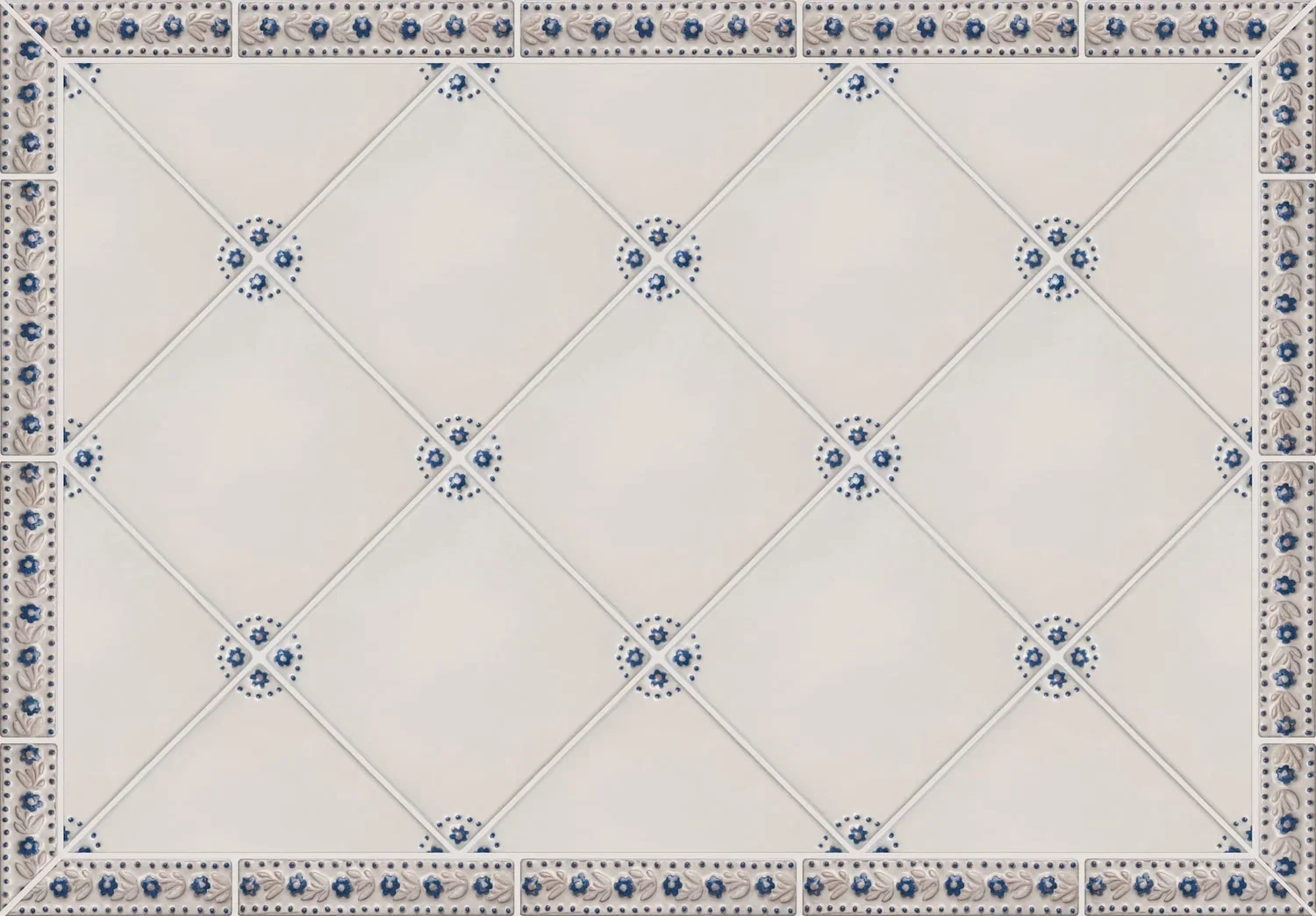 Nabby-on diamond, 2 tiles high-Brushwork-BW02-Antique White &amp; Dark Blue (Copy)