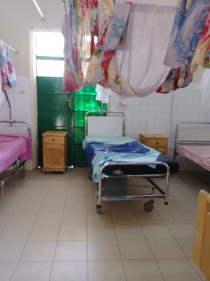  HERE IS THE MATERNITY WARD.  These are the beds the women will give birth on, thin curtains provide privacy, while natural air and sunlight prevails through the room. We are accepting donated hospital beds and linen that are more comfortable for wom