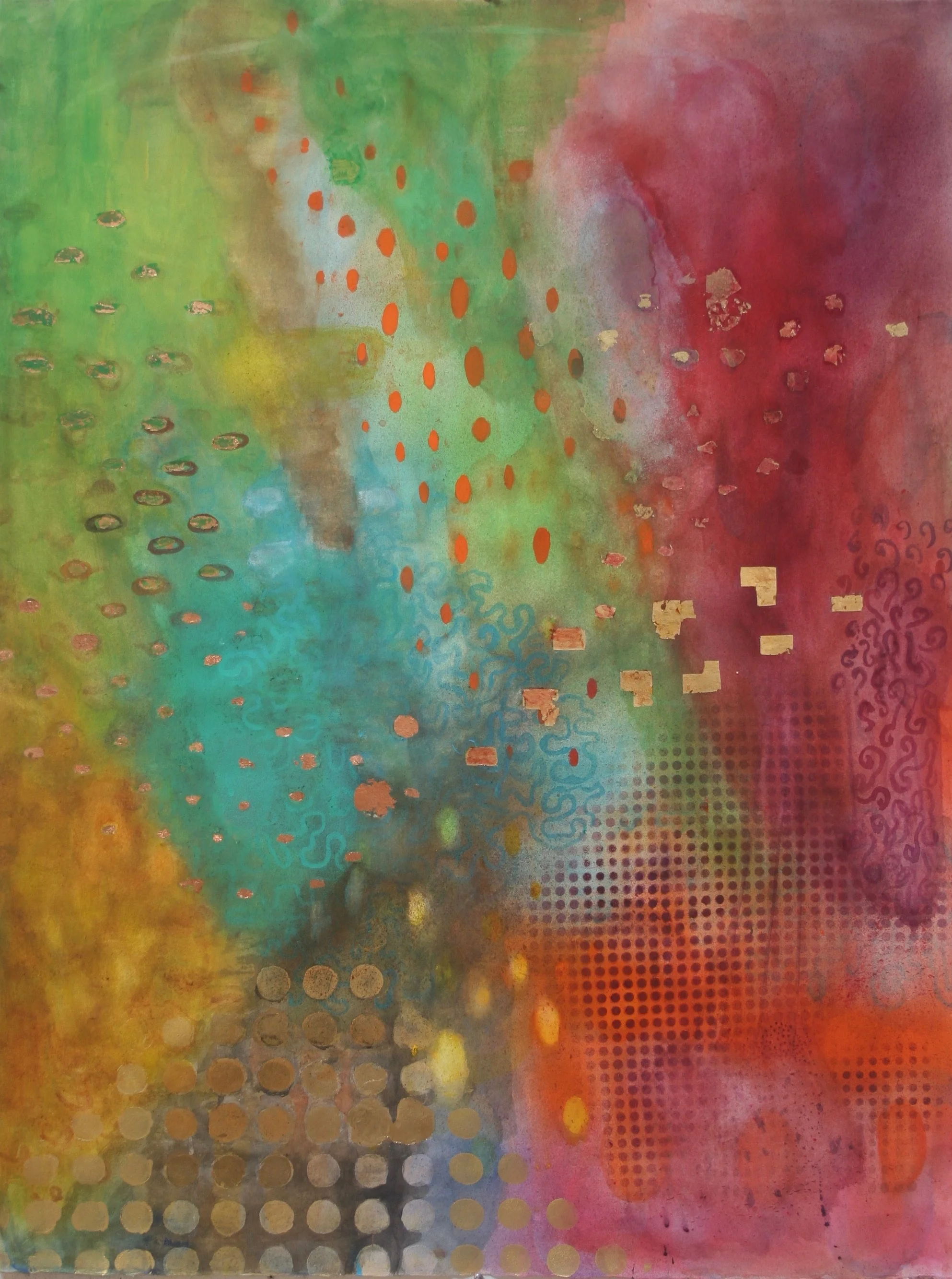   Chisos,  2018, watercolor and metal leaf, 42” x 32” (available) 