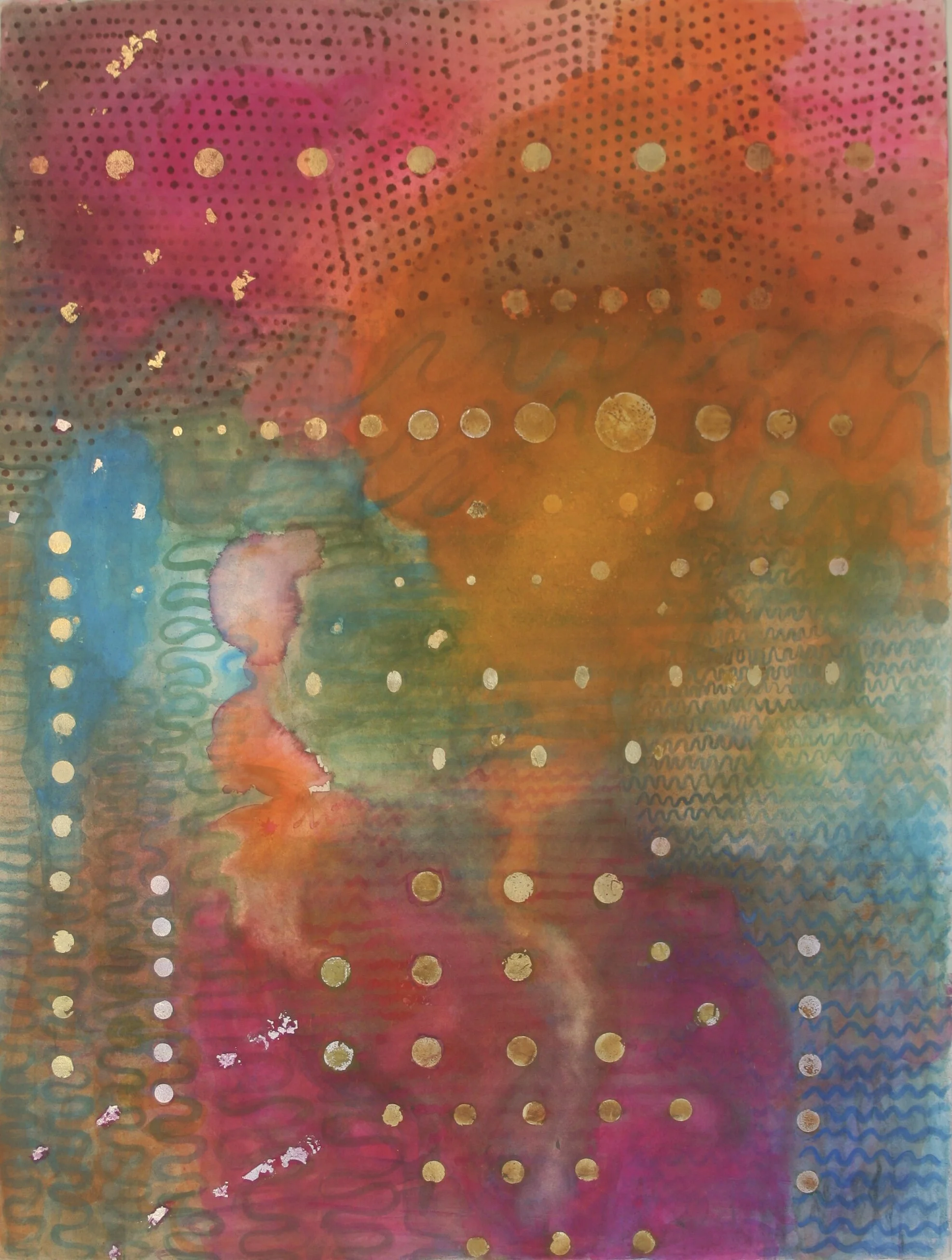   The Rhone , 2020, watercolor and metal leaf on Rives BFK, 42” x 32”(available) 