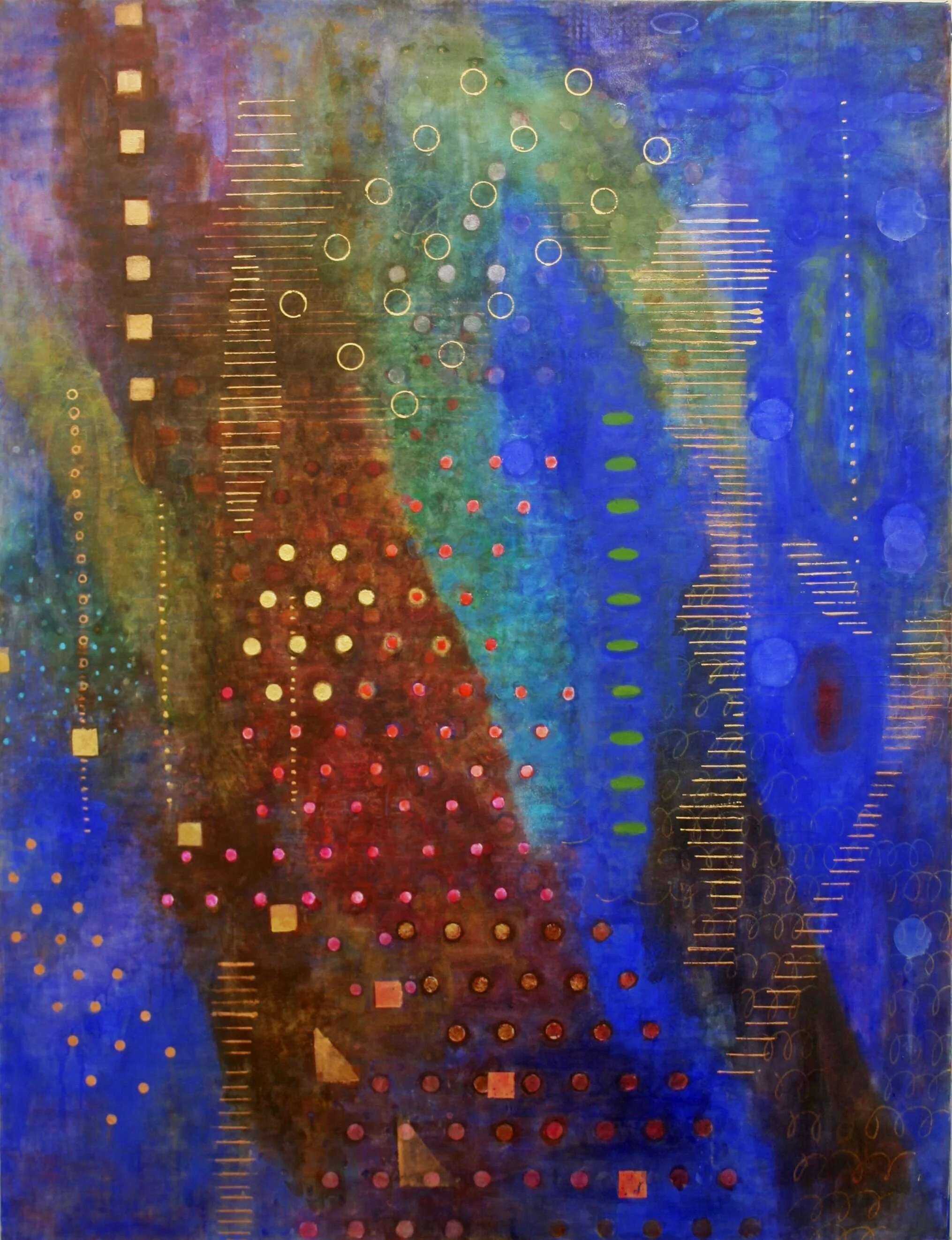   Faithful Compass,  2020, Acrylic, metal leaf on canvas.  78” x 60”(available) 