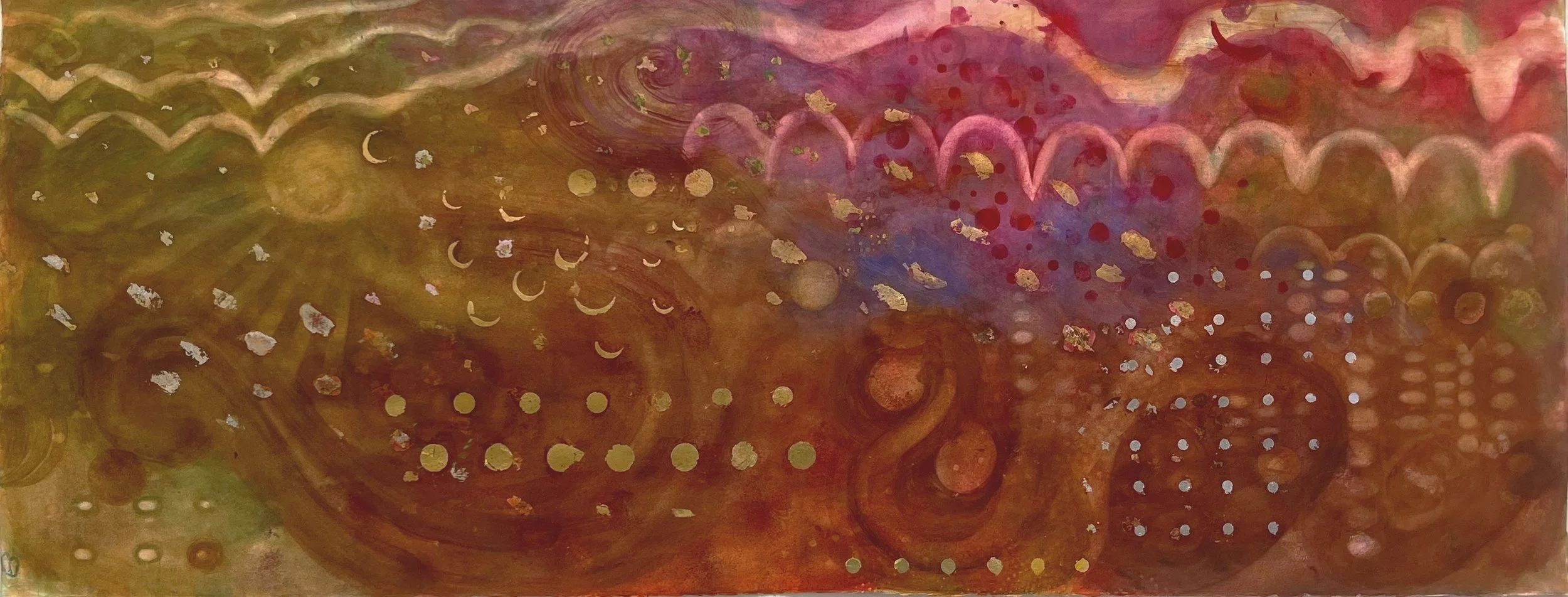   High Tide,  2024, watercolor and metal leaf on Rives BFK, 21” x 55” (available) 