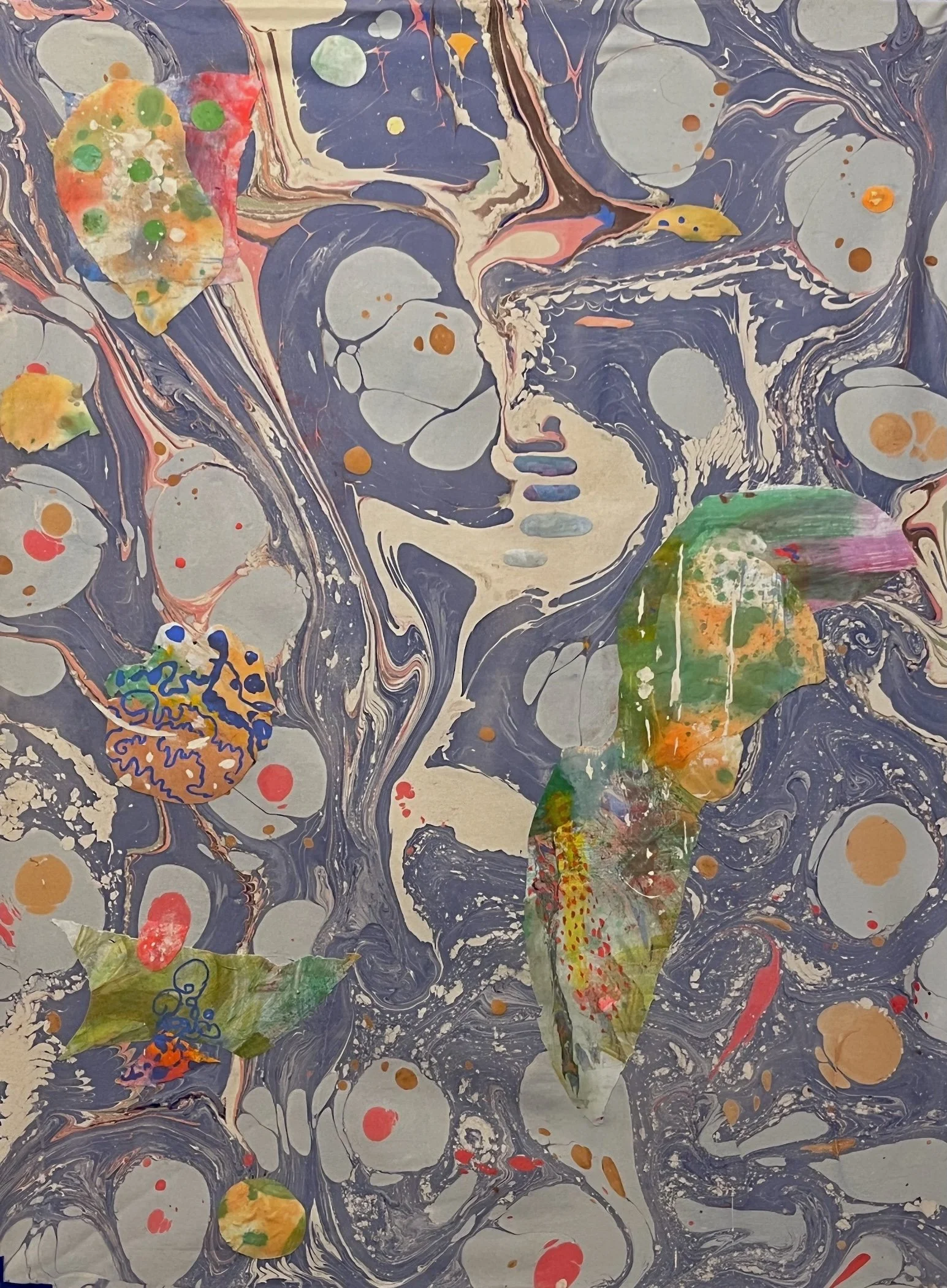  2025, acrylic and fabric on canvas, metal leaf, 56” x 42” 