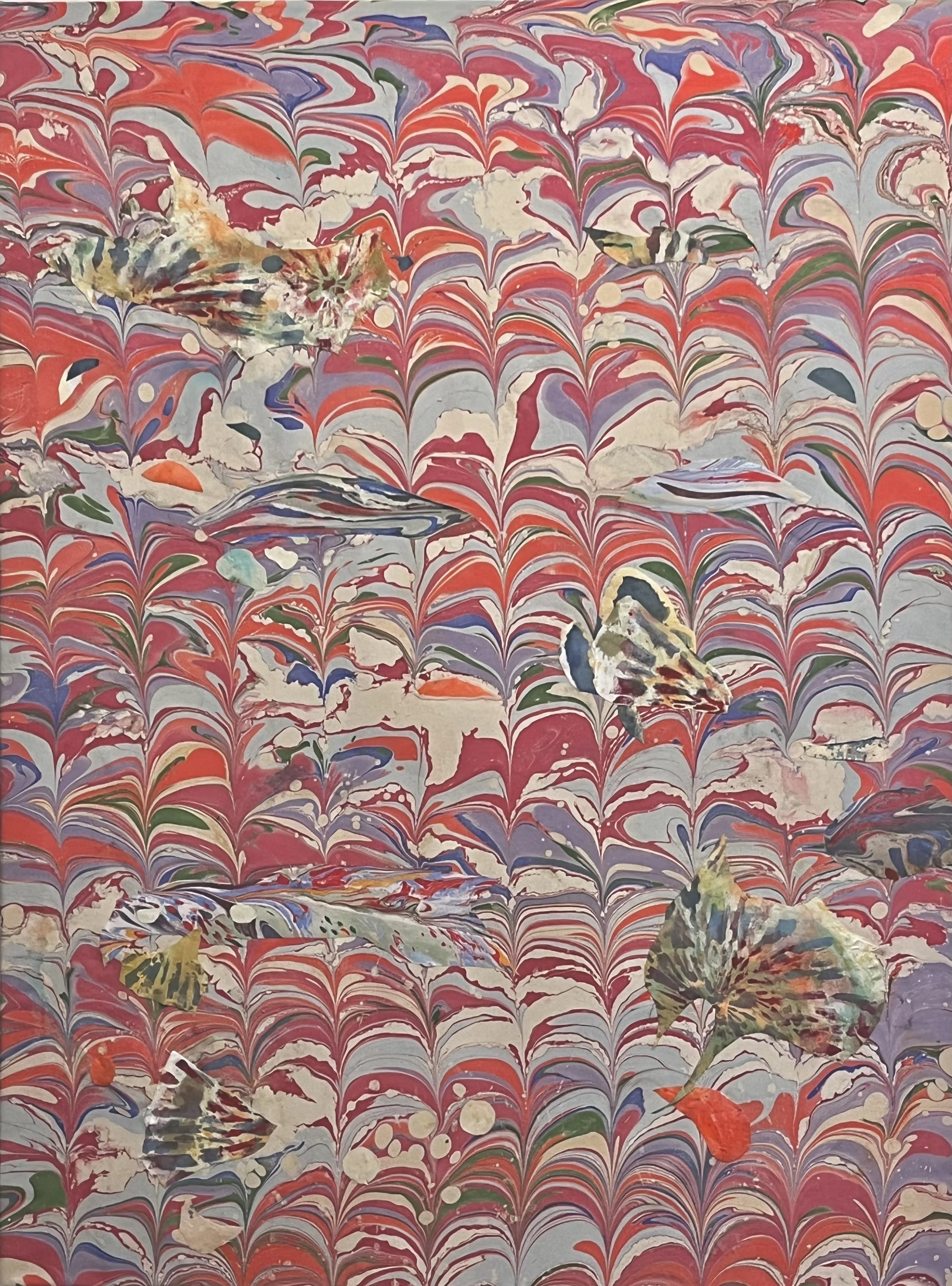  2025, acrylic and fabric on canvas, metal leaf, 56” x 42” 