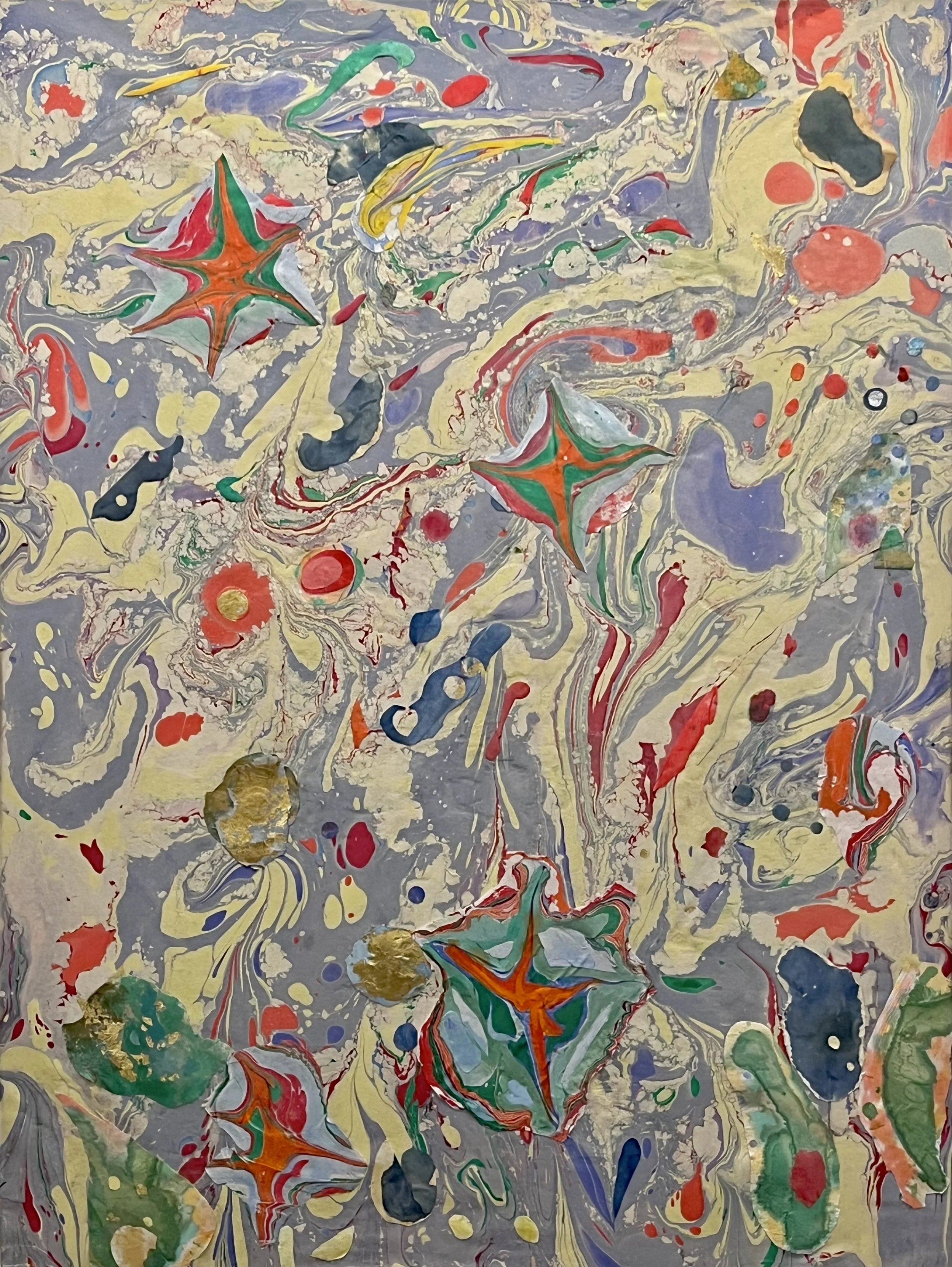  2025, acrylic and fabric on canvas, metal leaf, 56” x 42” 