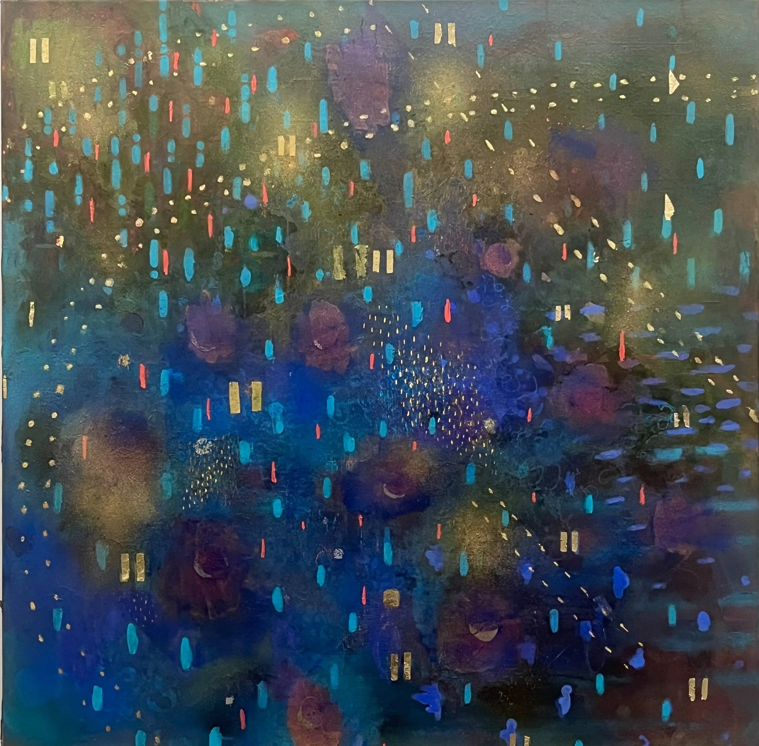   Honeybee,  2026, acrylic, metal leaf on canvas, 42” x 42” (available) 