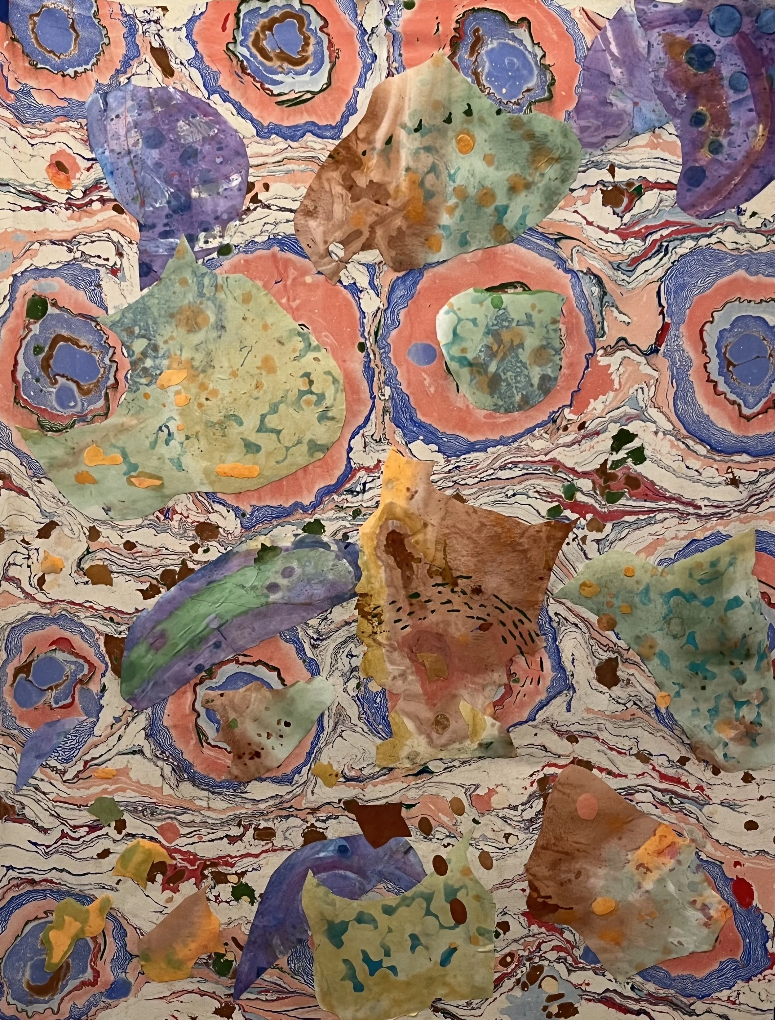  2025, acrylic and fabric on canvas, metal leaf, 56” x 42” 