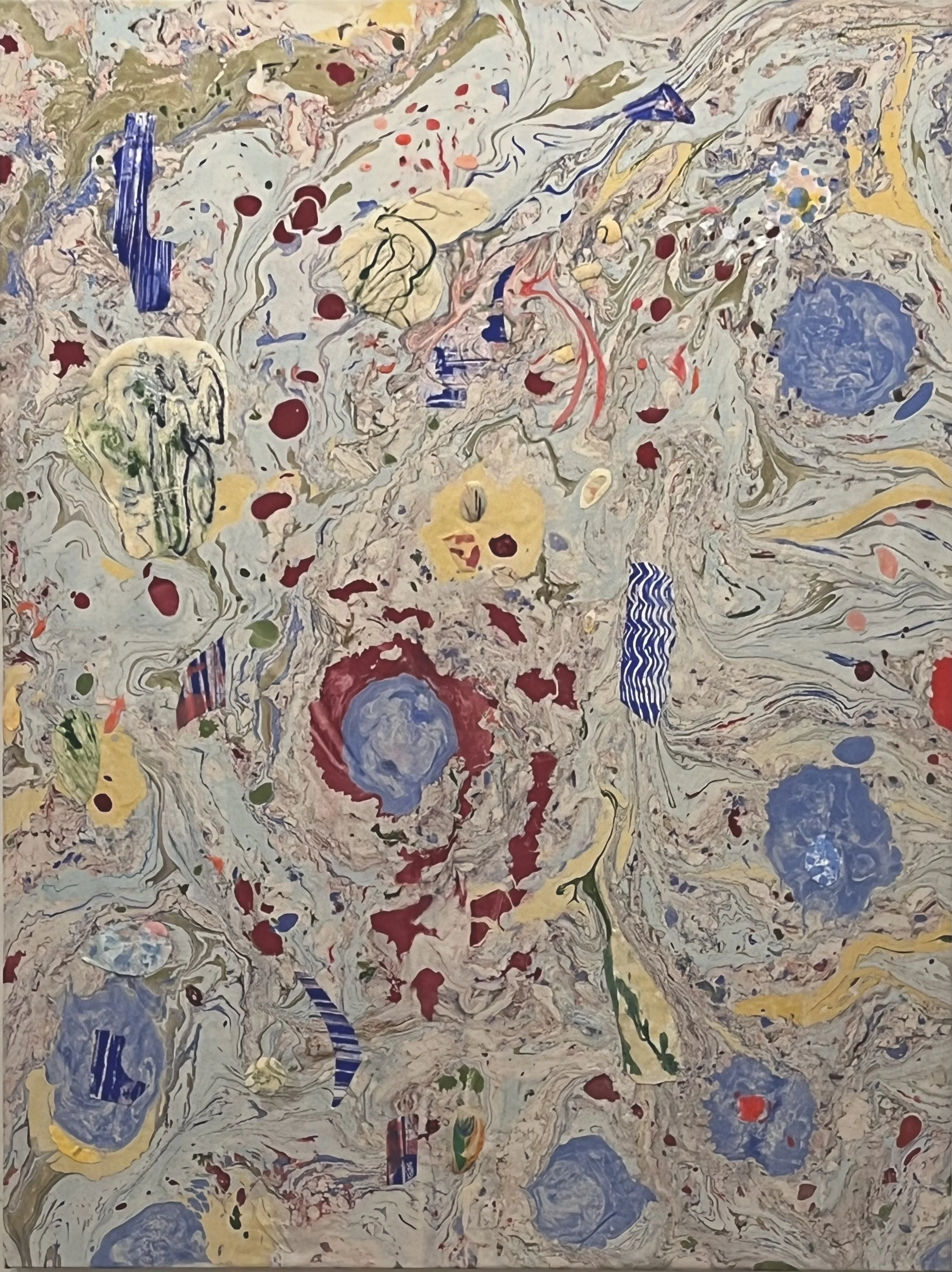  2026, acrylic and fabric on canvas, metal leaf, 56” x 42” 