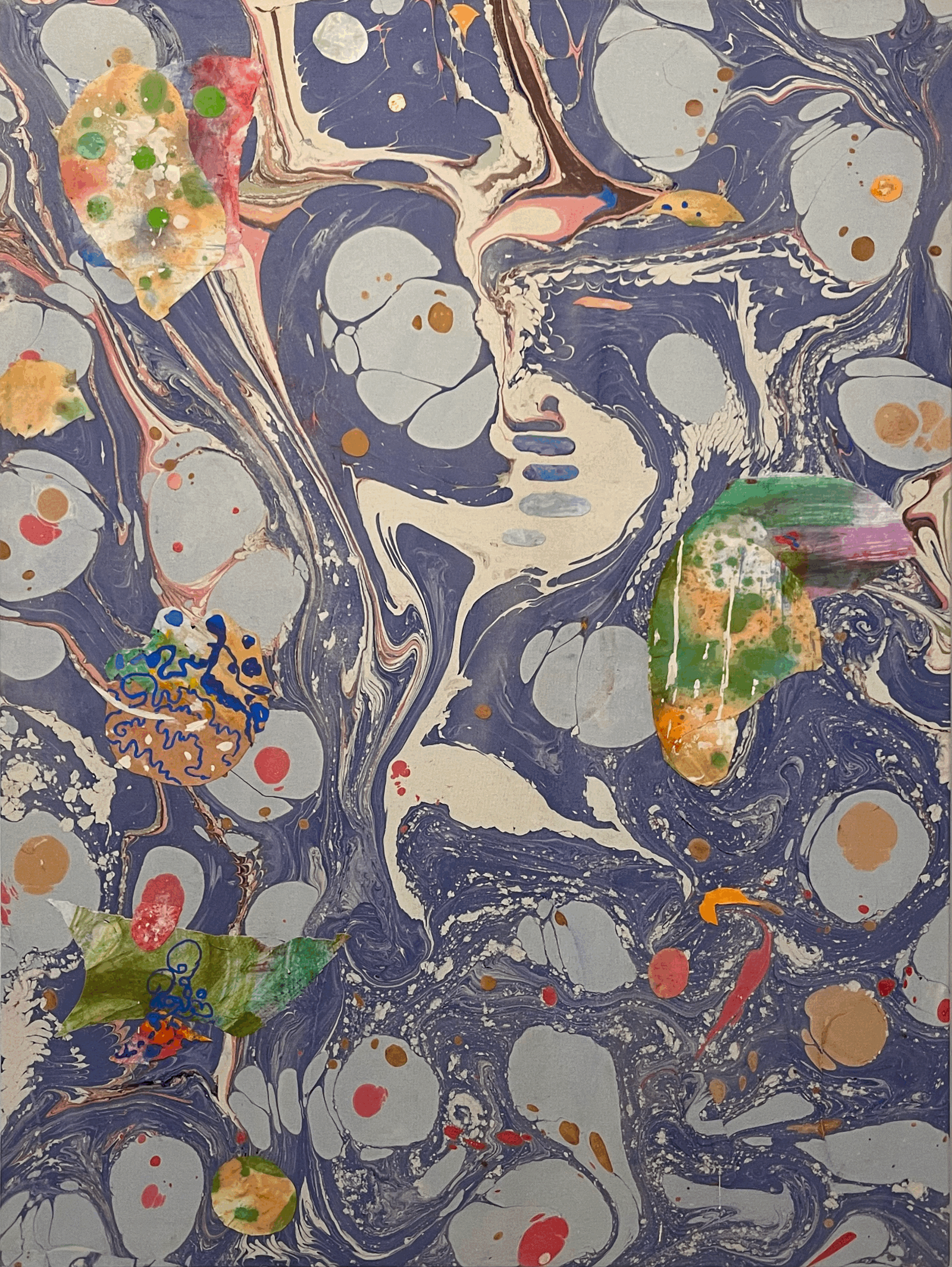  2026, acrylic and fabric on canvas, metal leaf, 56” x 42” 