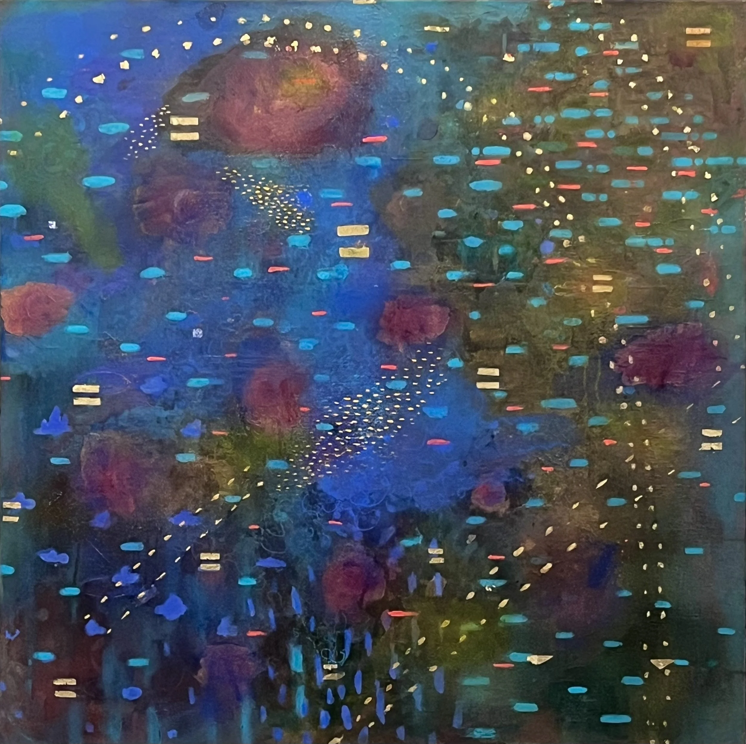   The Beekeeper’s Daughter (For Sylvia Plath),  2026, metal leaf and acrylic/canvas, 42” x 42” (available) 