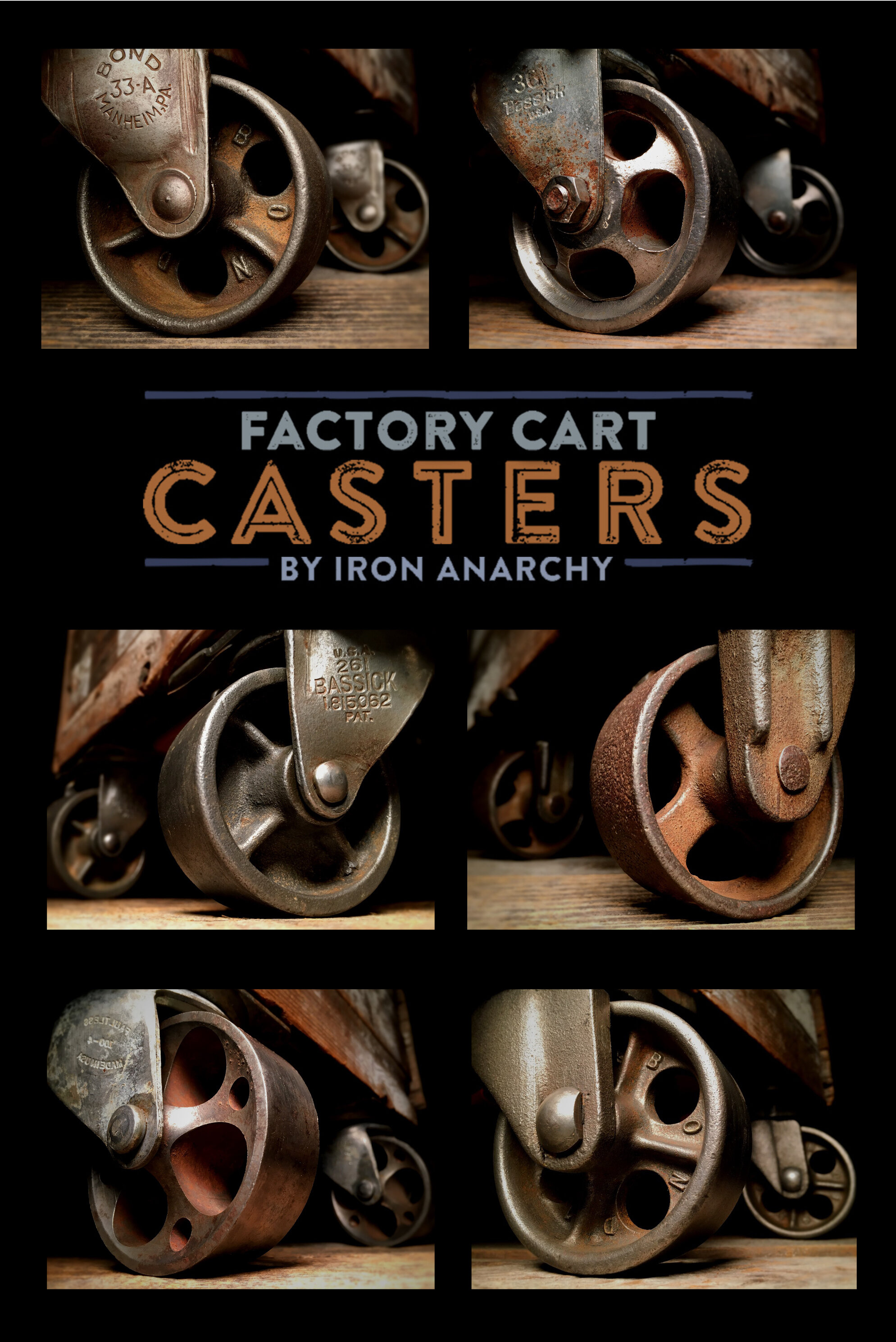 Antique Industrial Factory Cart Caster Wheels