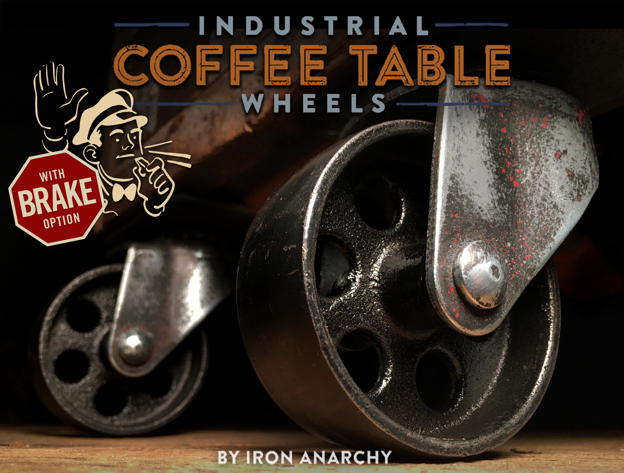 Casters Business Industrial Black Casters With Locks Vtg Industrial Coffee Table Cast Iron Metal Wheel Brake