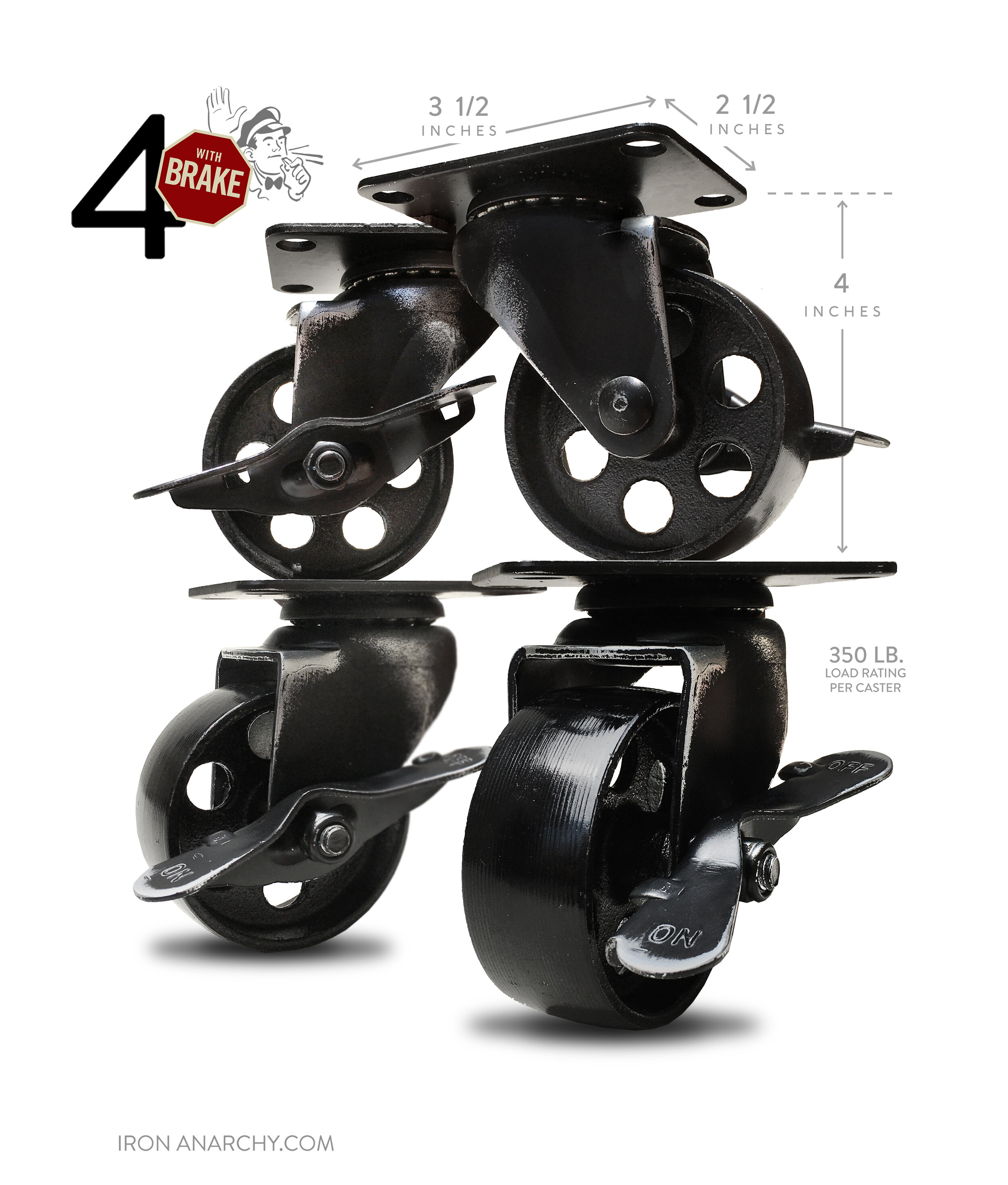 Black Casters With Brakes