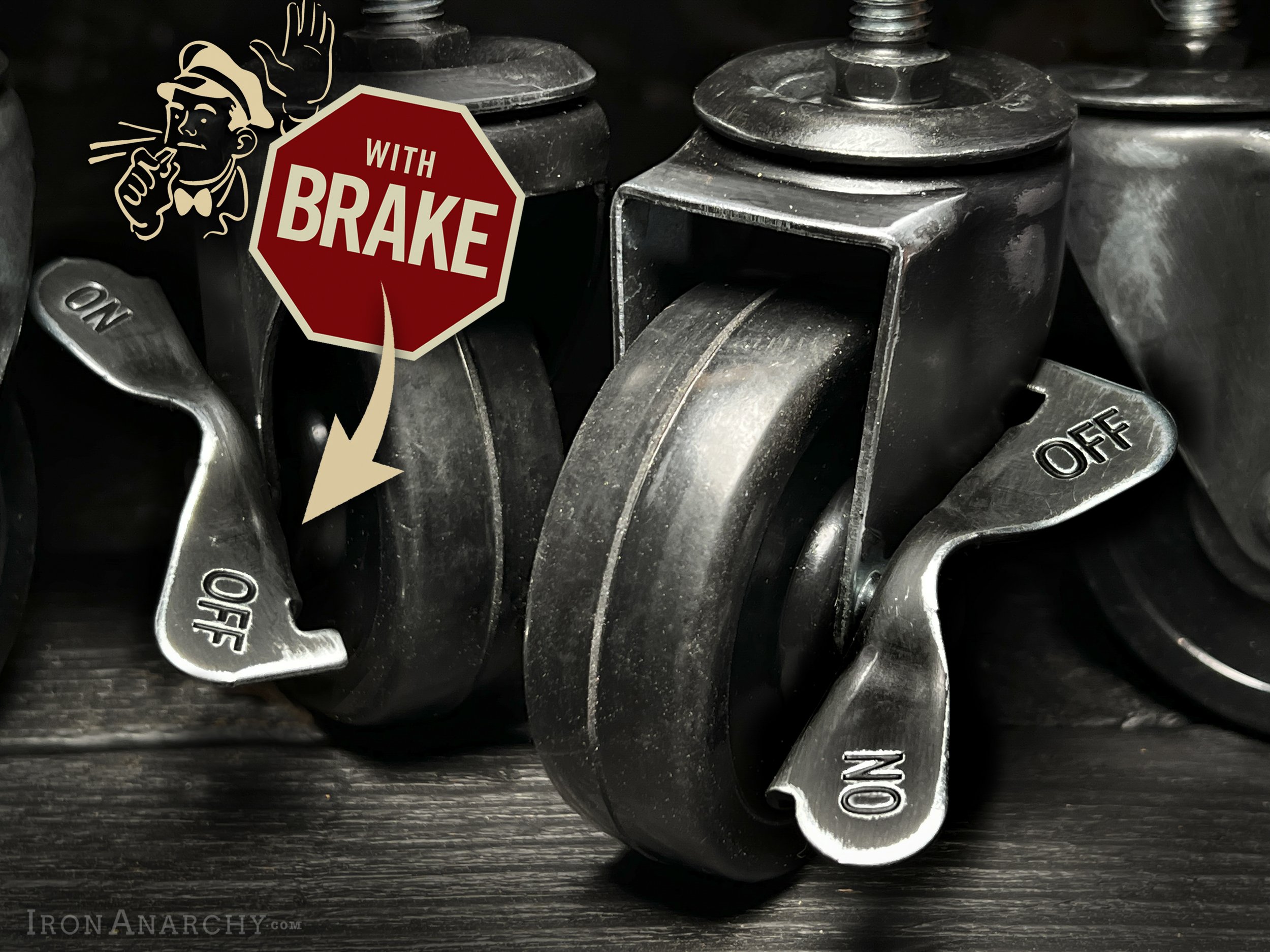 Black RUBBER STEM Casters With Brakes Black