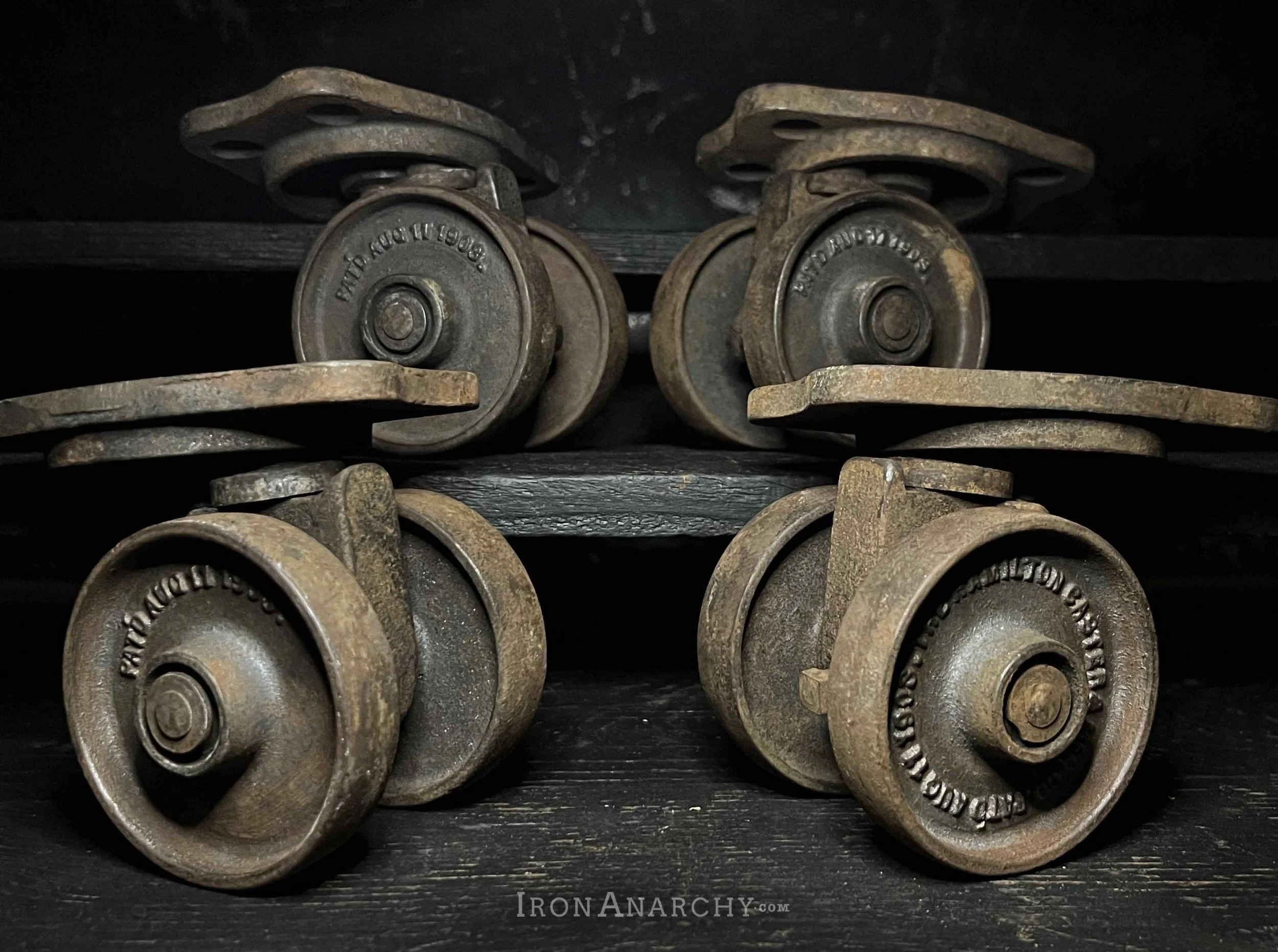 thumbnail image 2 of Iron Anarchy Vintage Industrial Cast Iron Caster Set With Brakes, 4-Pack, Antique Black Furniture Wheels 2 of 3