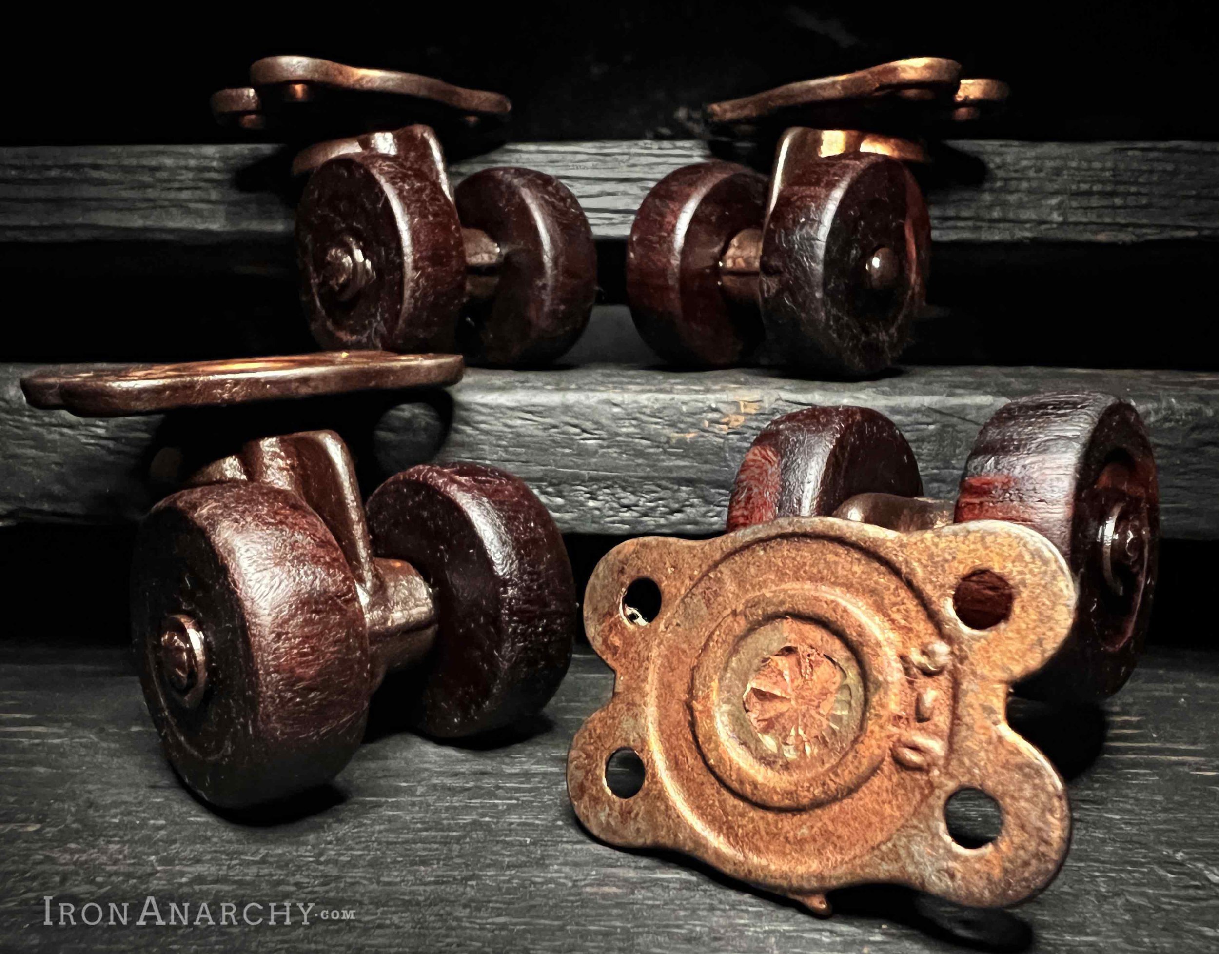 Small Antique Furniture Casters With Wood Wheels For A Table