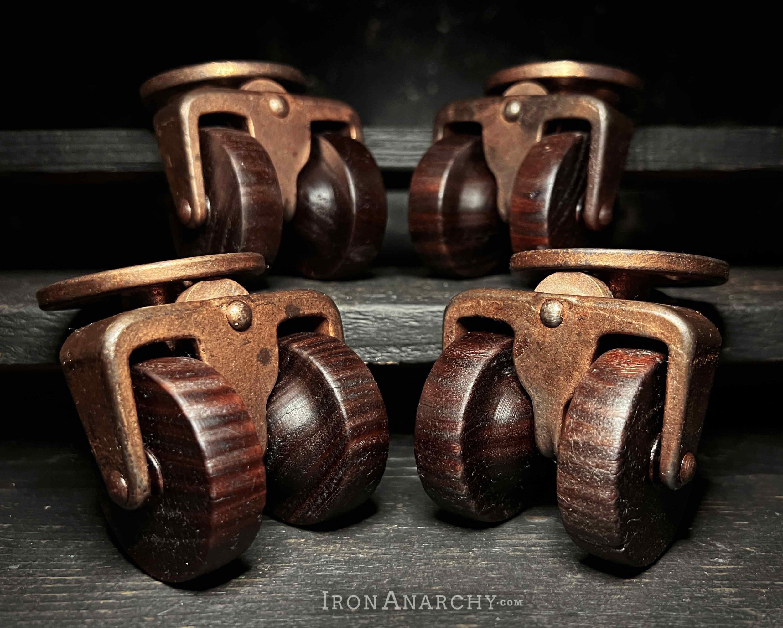 Small Antique Furniture Casters With Wood Wheels For A Table