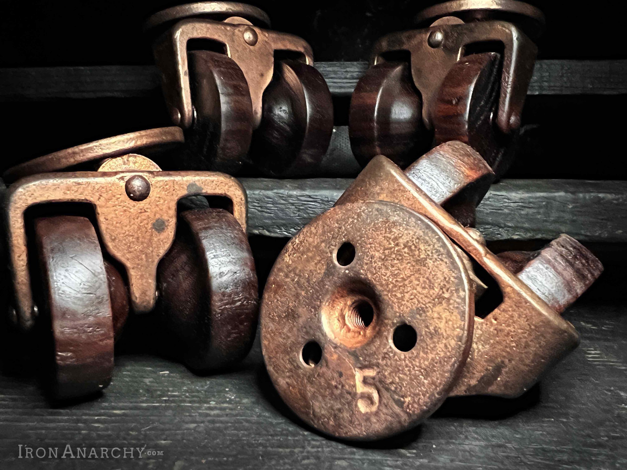 Small Antique Furniture Casters With Wood Wheels For A Table