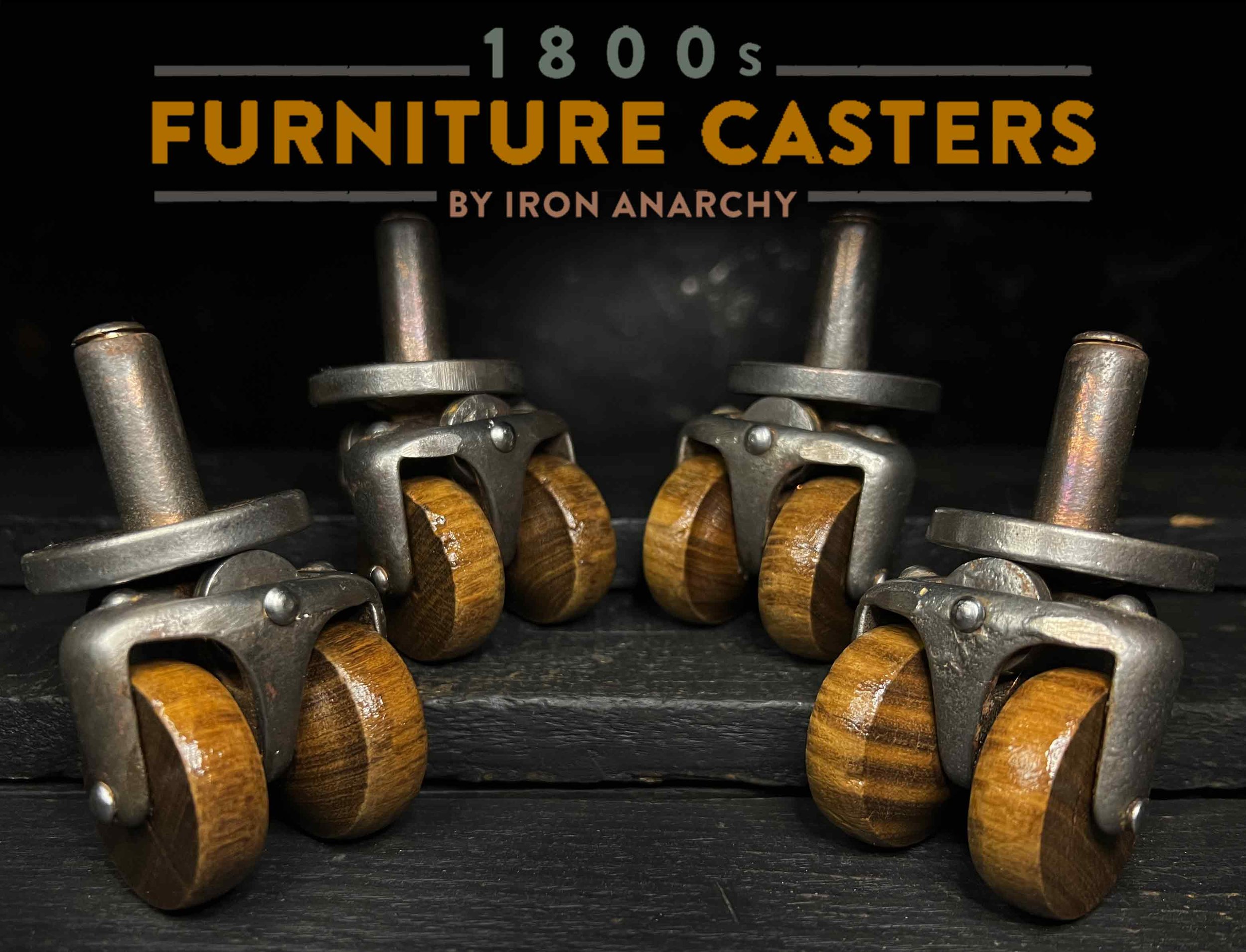 Small Antique Cast Iron Stem Furniture Caster Wheels, Schenck