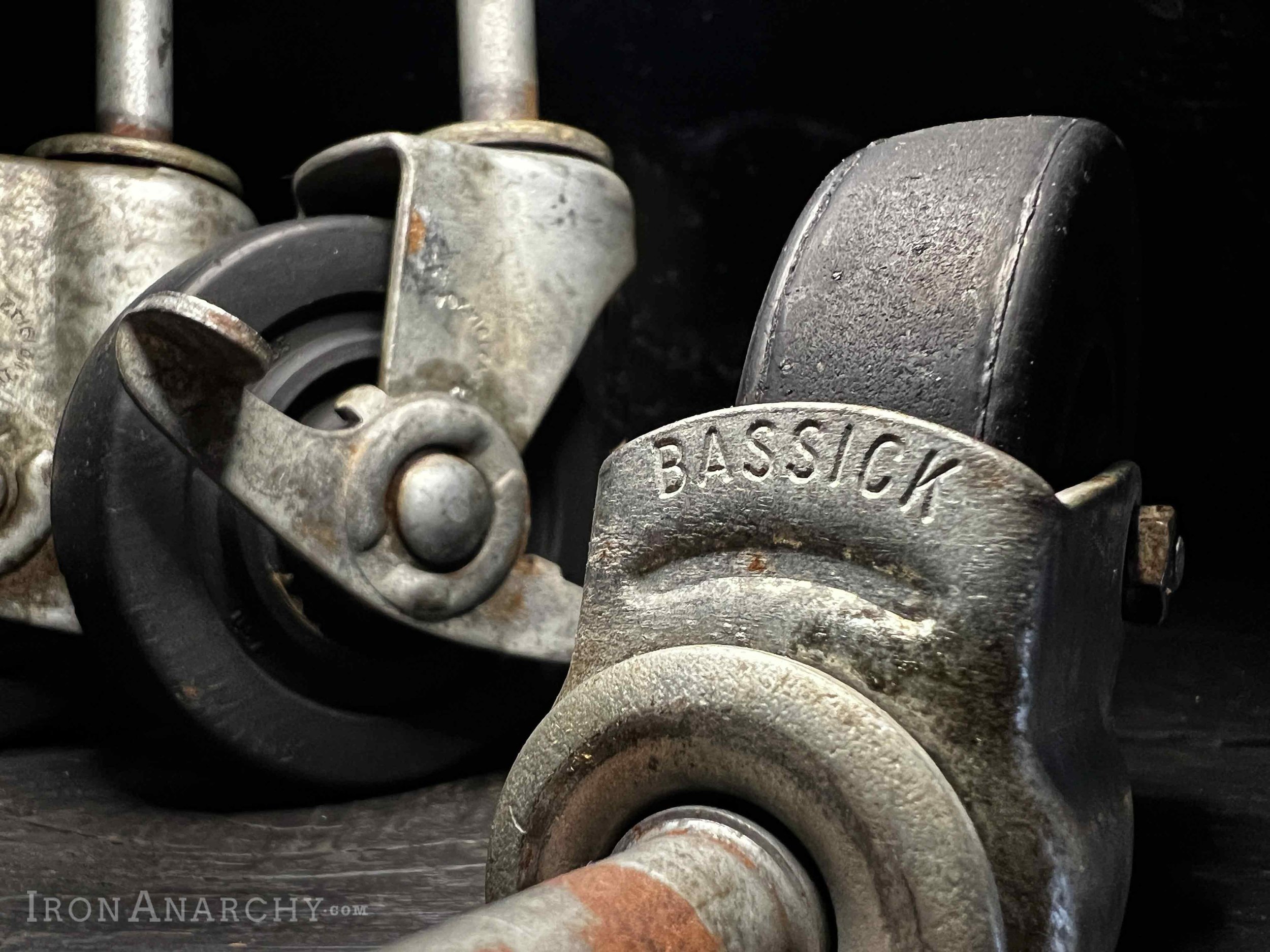 Vintage Industrial Stem Furniture Casters With Brakes, Bassick