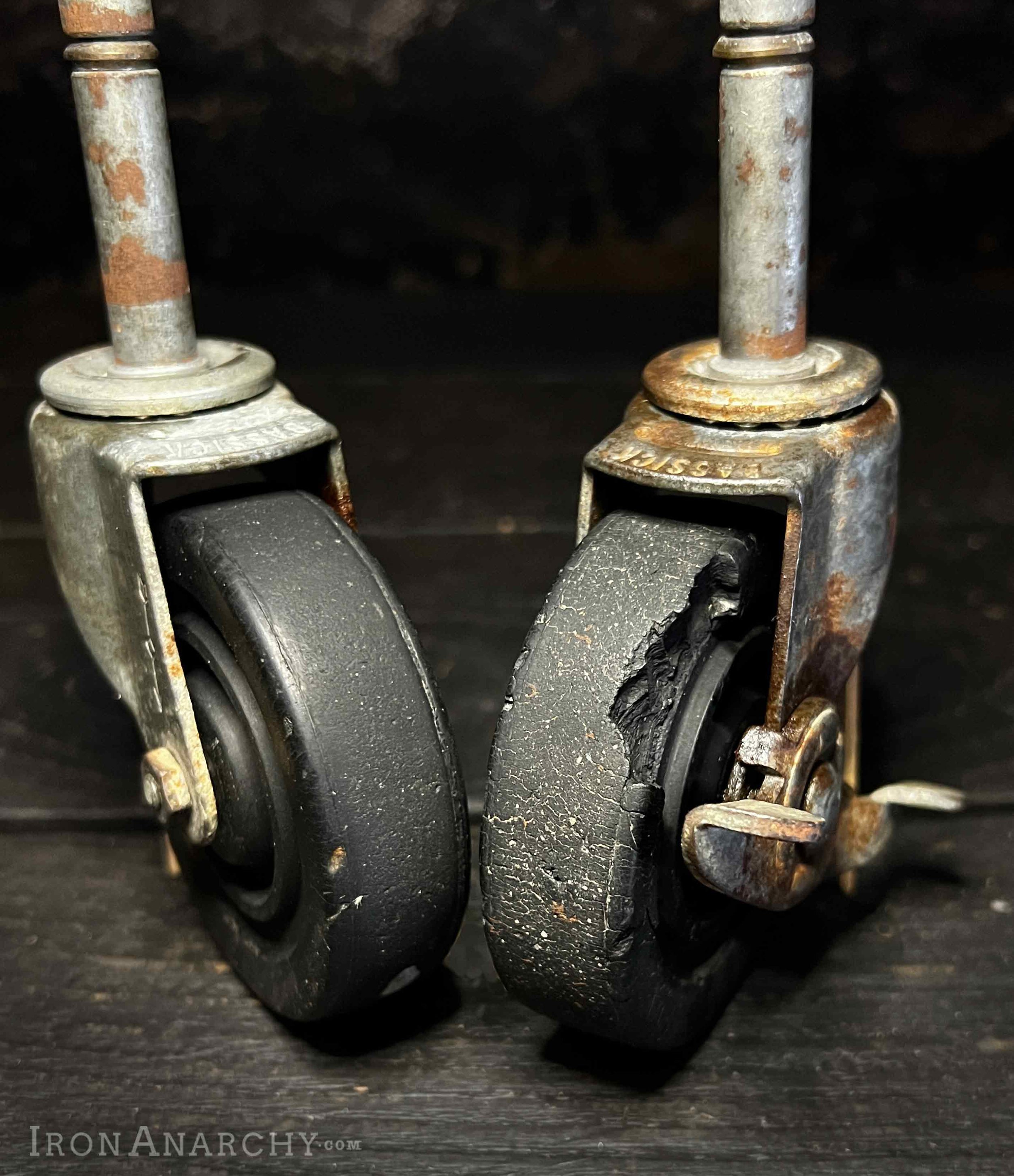 Vintage Industrial Stem Furniture Casters With Brakes, Bassick