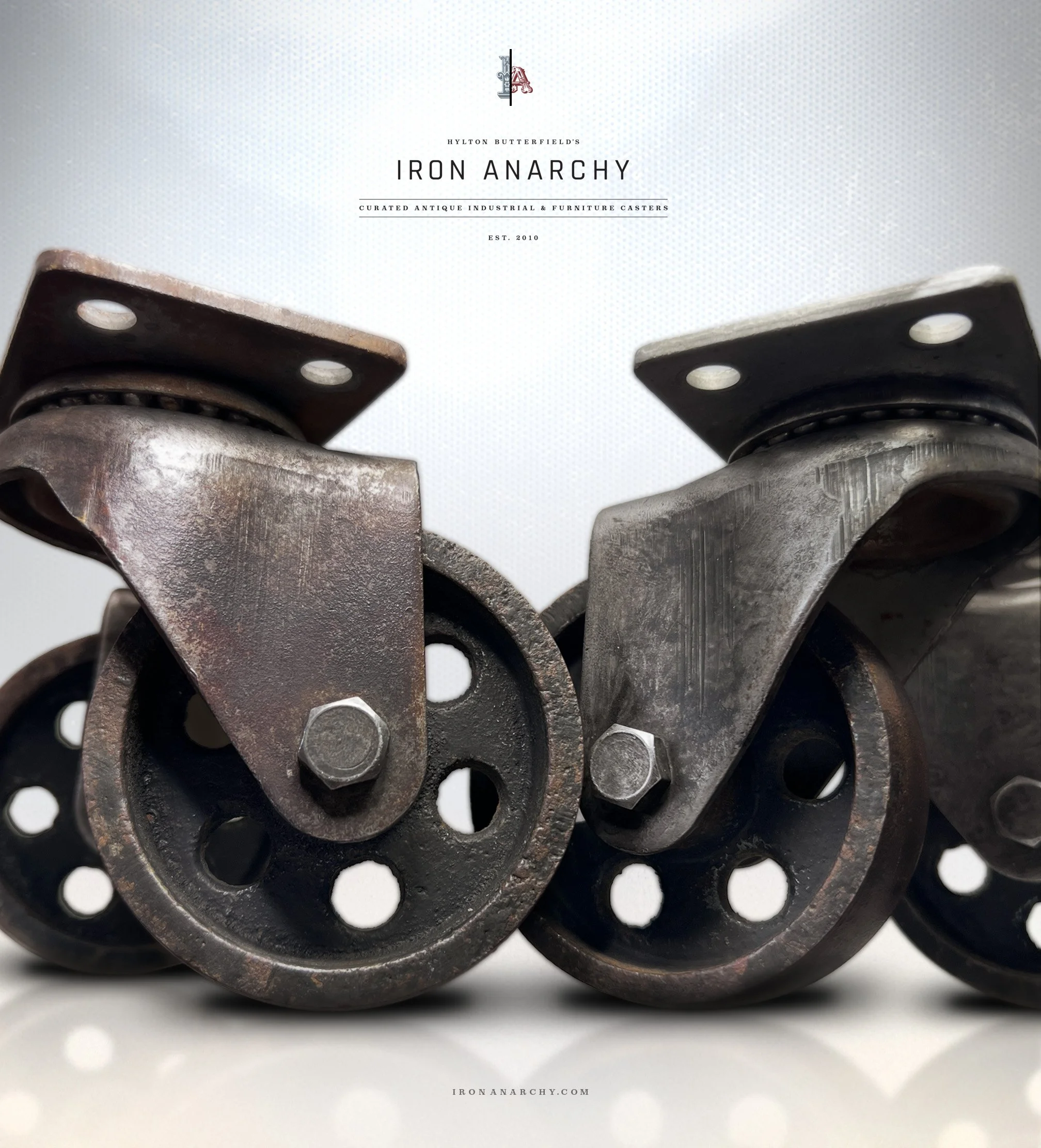Antique Industrial Cast Iron Caster Wheels - Set of 4 (Circa 1960)