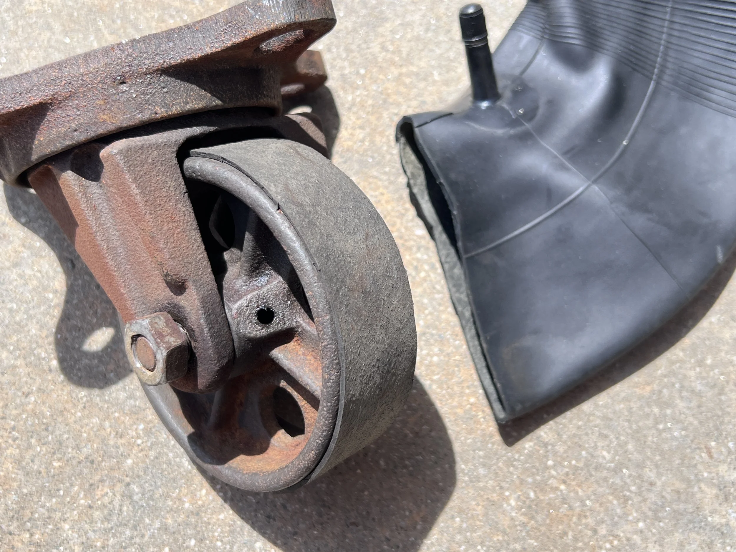 Rough test of inner tube rubber cut to make tread.