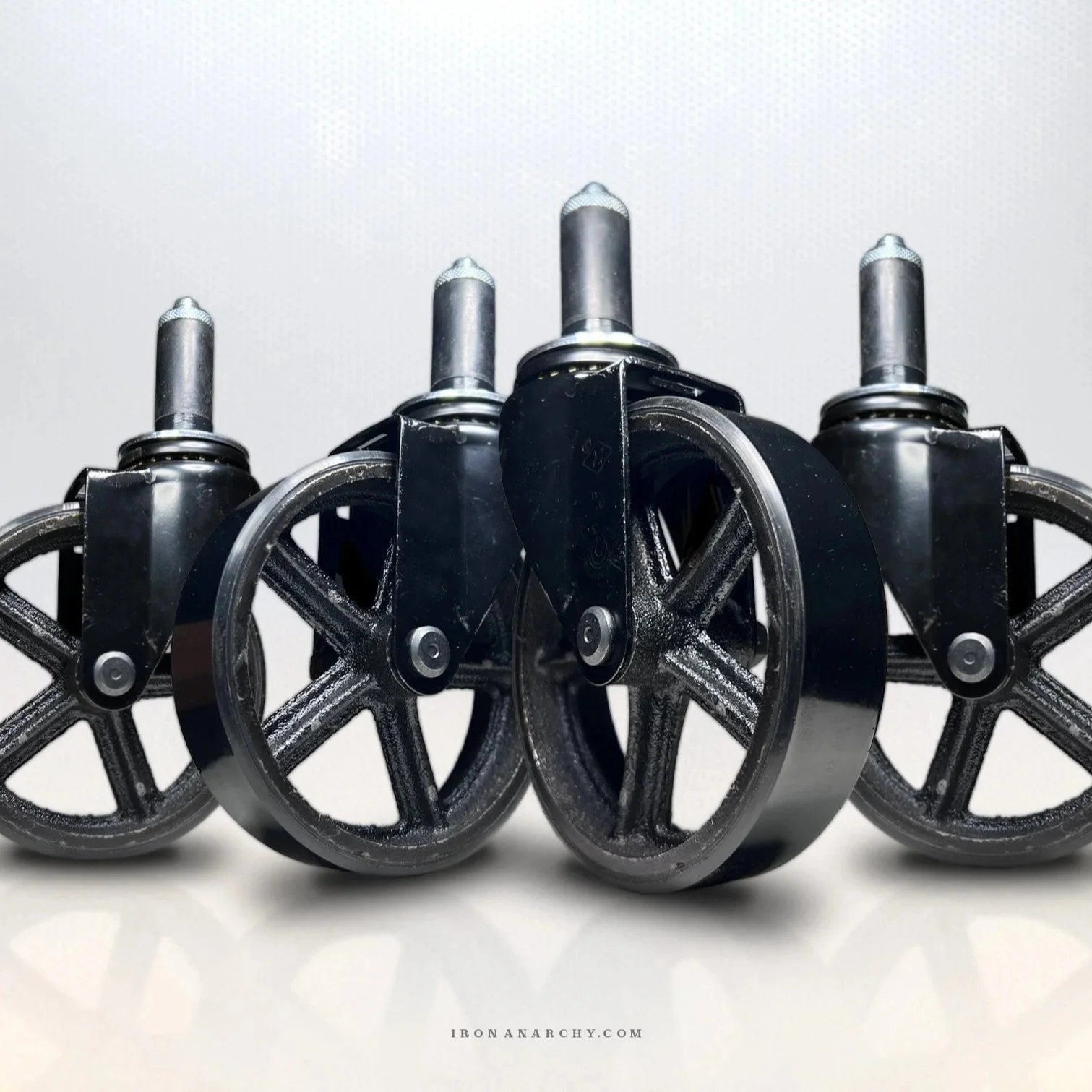 6 INCH TALL BLACK STEM CASTERS, RUBBER TREAD