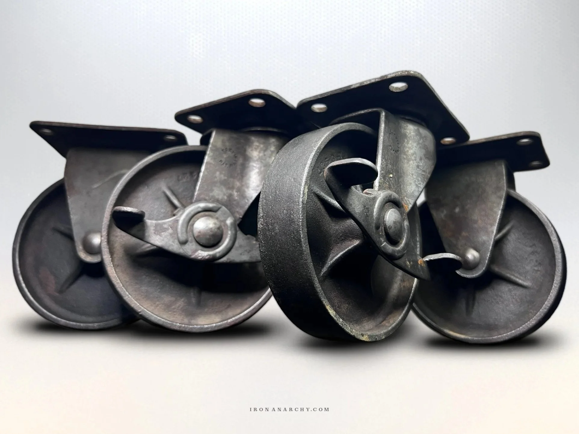 VINTAGE INDUSTRIAL CASTERS WITH BRAKES
