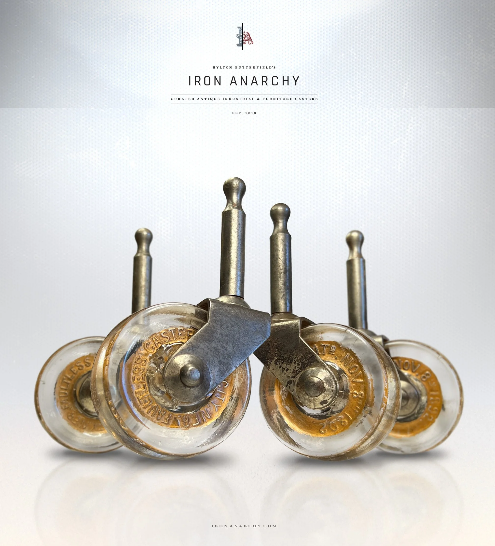 Antique Glass Furniture Stem Casters, Vintage Furniture Caster Wheels
