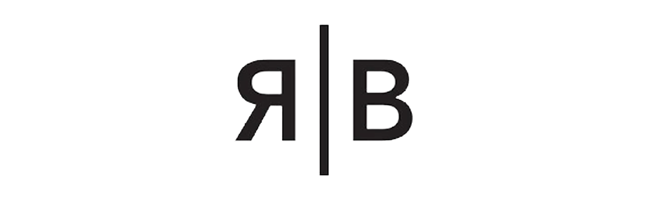 Horizontal dividing line with text 'R' on the left and 'B' on the right, with the background split into two different shades of gray.