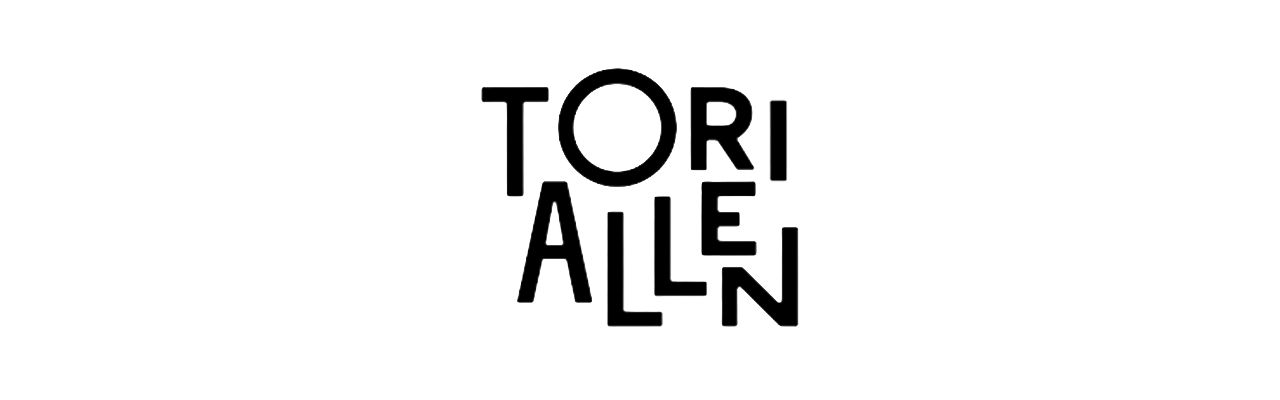 The image features the name 'Tori Allen' written in outline lettering against a black background.