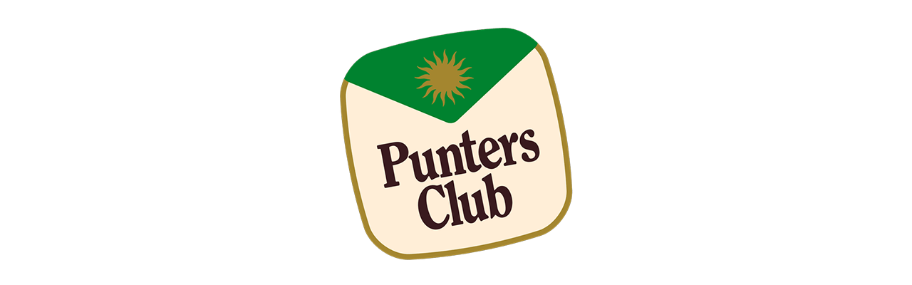 Logo of Punters Club with a green and beige color scheme and a sunburst design at the top