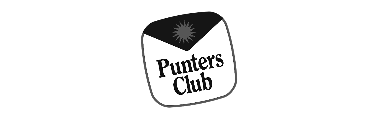 A logo for Punters Club featuring a black and white die with the text 'Punters Club' inside.