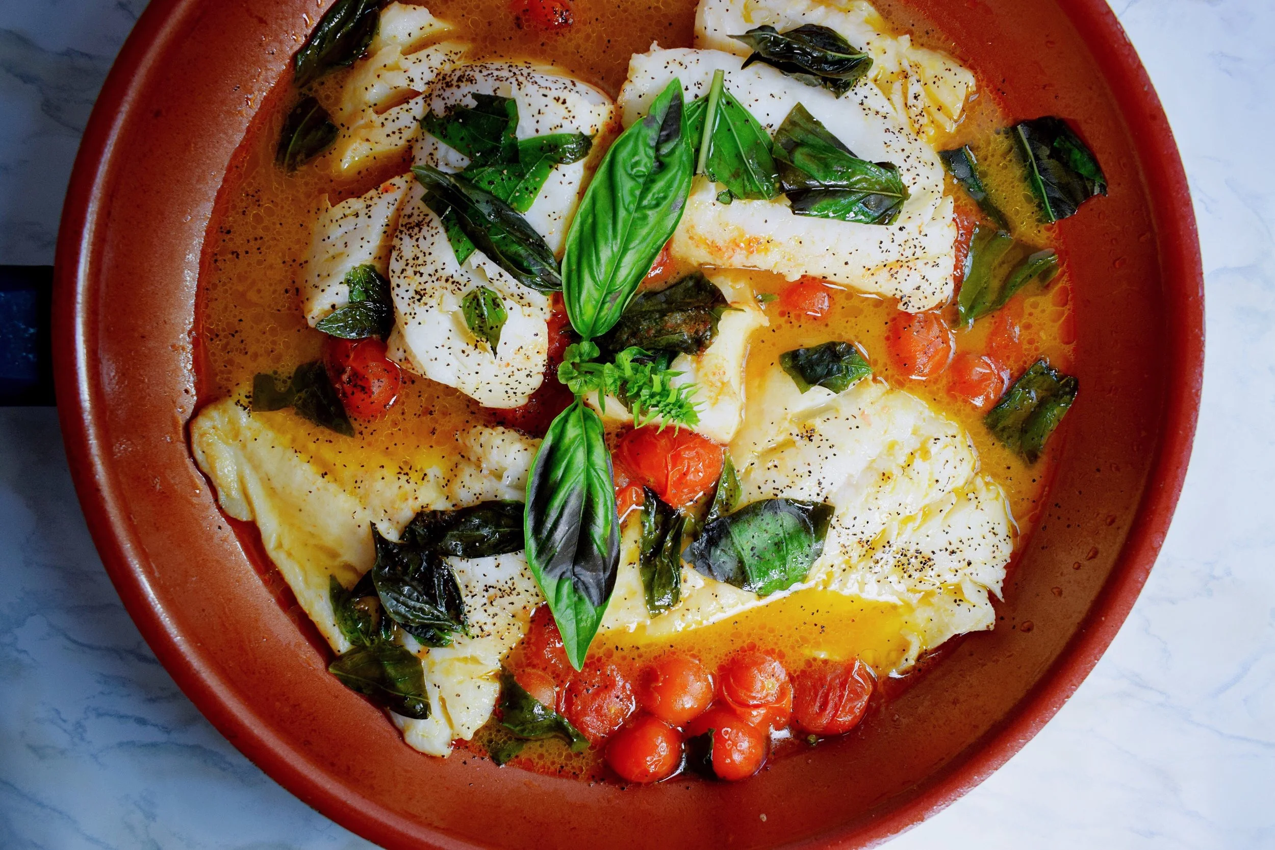 Heavenly Cherry Tomato and Fresh Basil Cod