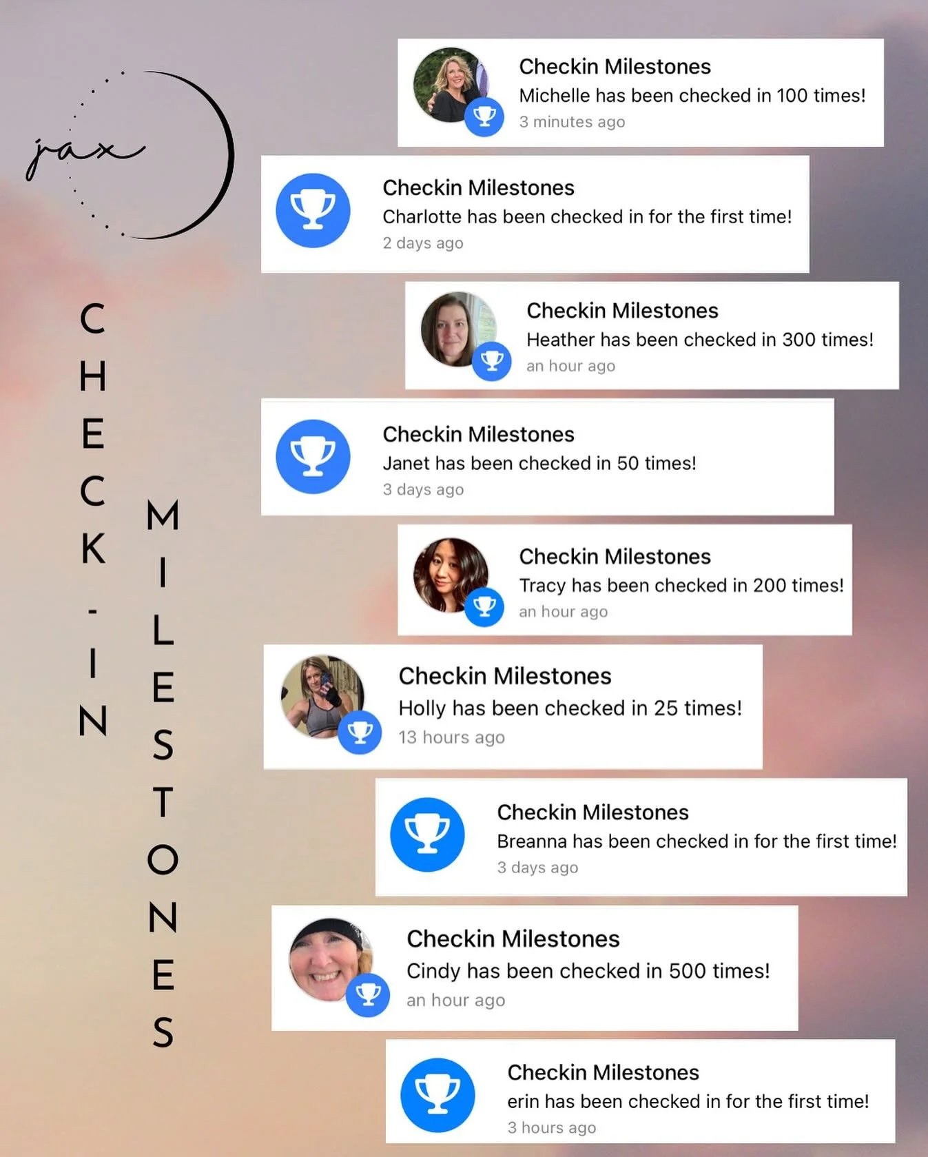 ✨ Check-In Milestones ✨

Look at all the milestones you&rsquo;ve hit this week, fam 🥺Whether it&rsquo;s your very first class or your 1000th, every check-in is a brick in the foundation of your wellness journey. Yoga, movement, intentional rest, and