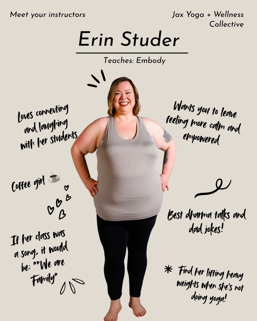 Continuing our &ldquo;Meet Your Instructors&rdquo; series with the birthday girl, @erinstuder !

Hi, my name is Erin Studer, and I&rsquo;m a yoga instructor at Jax. I&rsquo;ve been teaching for nearly five years and practicing for about five and a ha