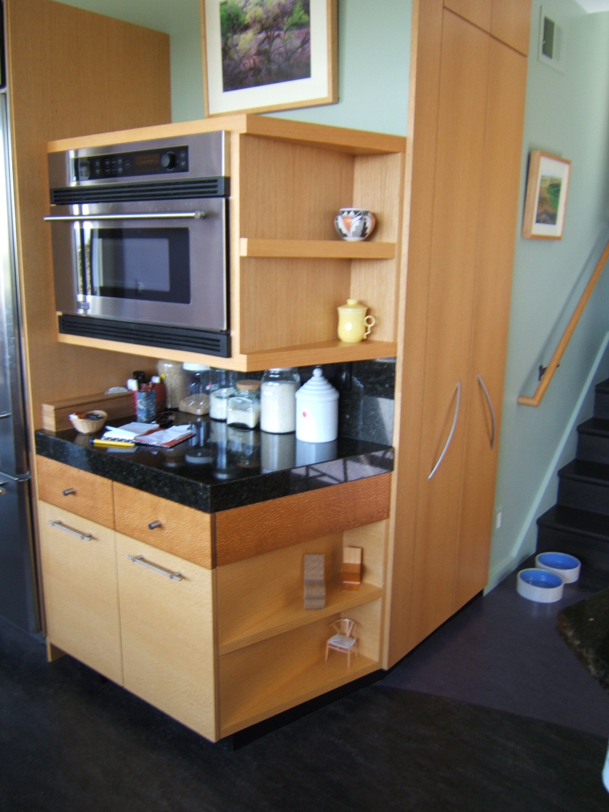 Microwave Corner at the refrigerator with Pantry behind