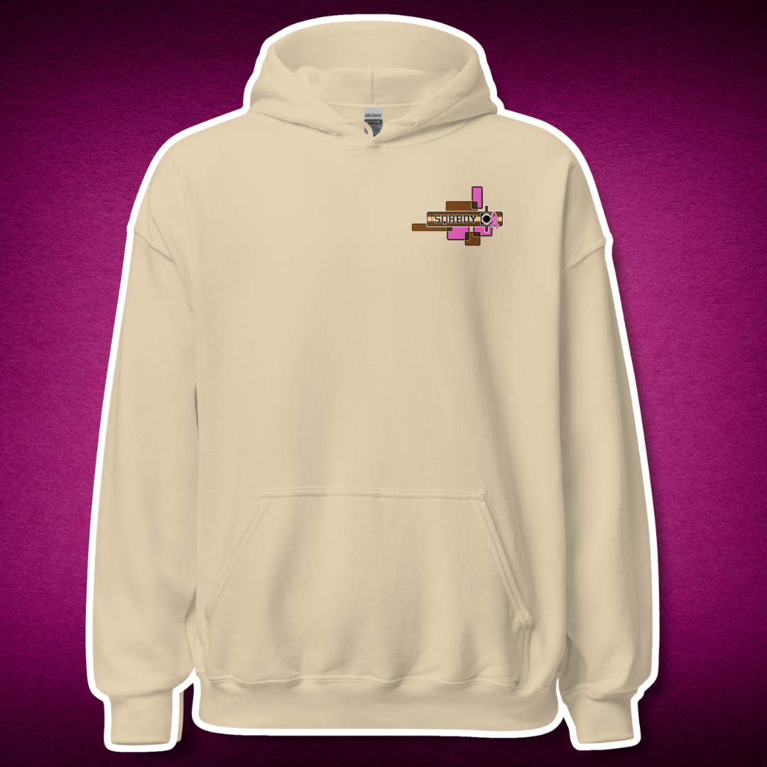 pink mosaic front tan hoodie.png