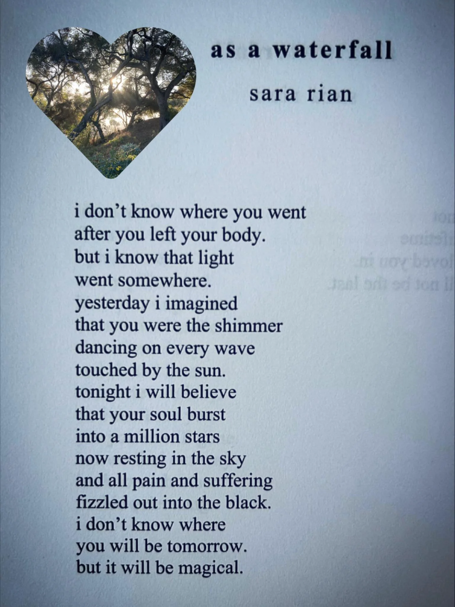 I don&rsquo;t know where you will be tomorrow, but it will be magical. #magical #loss #griefsupport #grief #poetry #missyou #love #author 

thank you @sara_rian_books