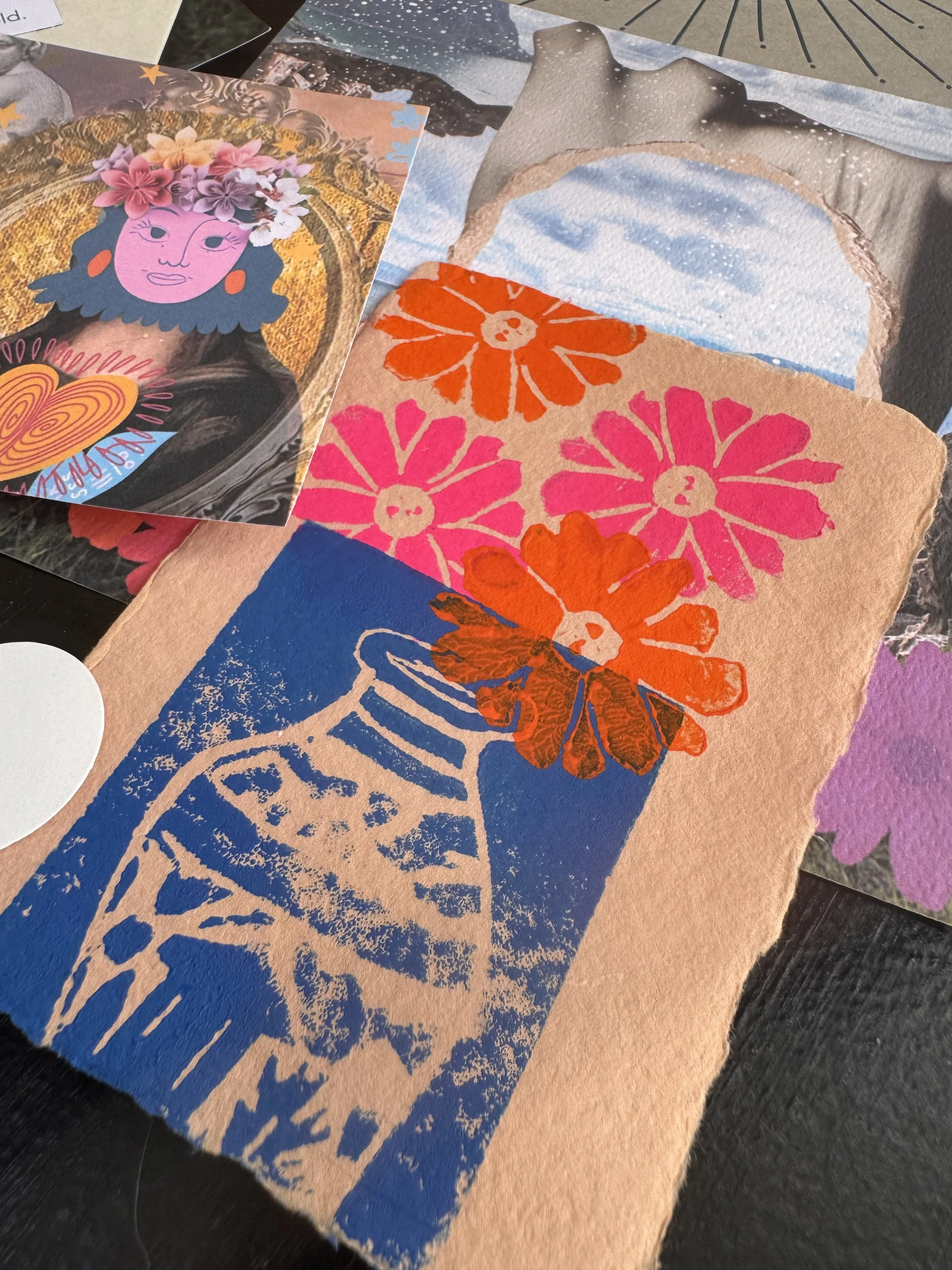 a bounty of grief support in the form of a supportive letter, affirmation card, spotify playlist, guided imagery, talismans and treasures, holistic support activity and elements, and hand crafted artwork to inspire.