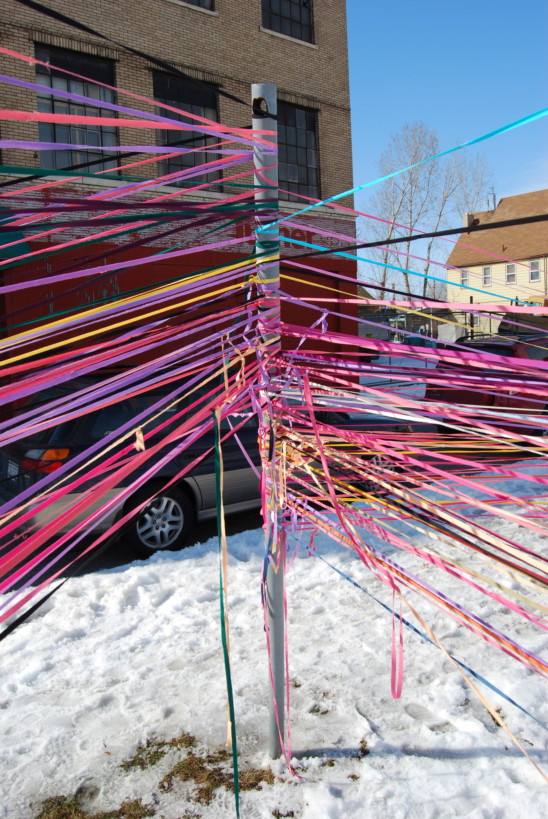  This was one of the existing elements on the lot at E. 69th and Euclid where we tied off the ribbon. It stretched across the lot over to the wall remnant.  Photo: Chris Lynn 