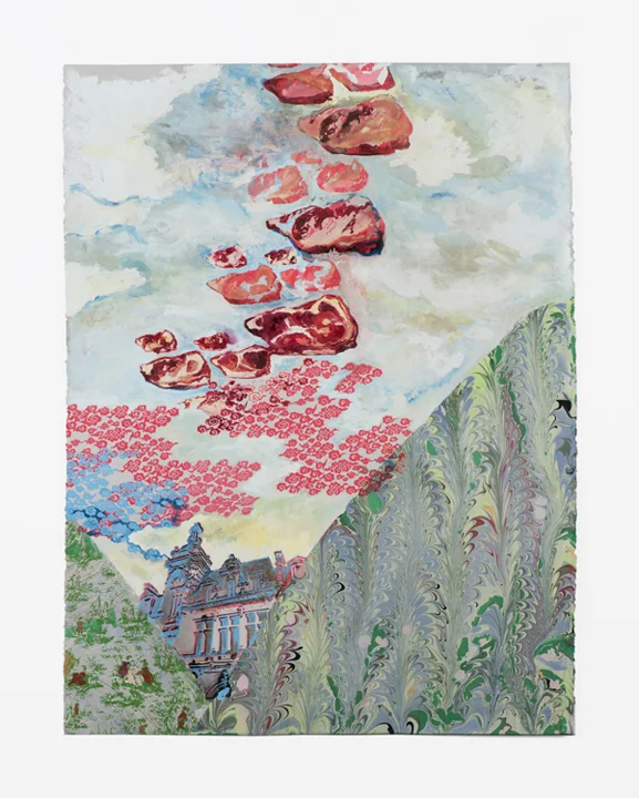 The Difference between Climate and Weather, 2018 Screen print, oil, gouache, acrylic and marbling on paper, 22 in W x 31 in H