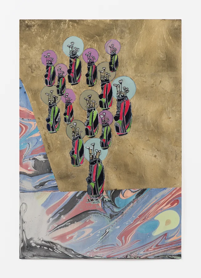 Golf, 2018. Gouache, gold leaf and marbling 15 in W x 22 inH