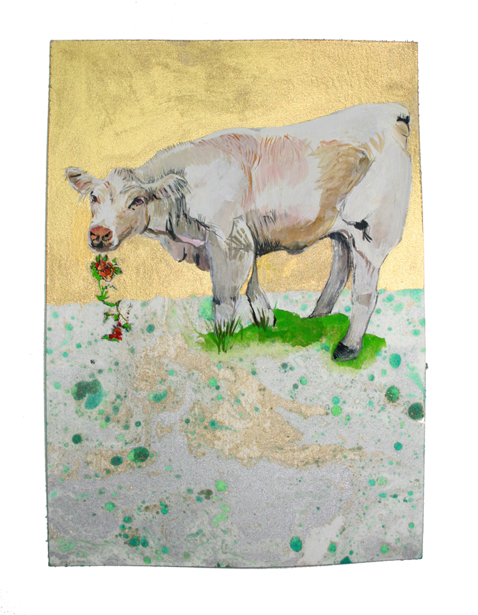   Champagne-Ardenne Vache  Gouache, Oil and Litho on paper, 5 in W x 8 in H 