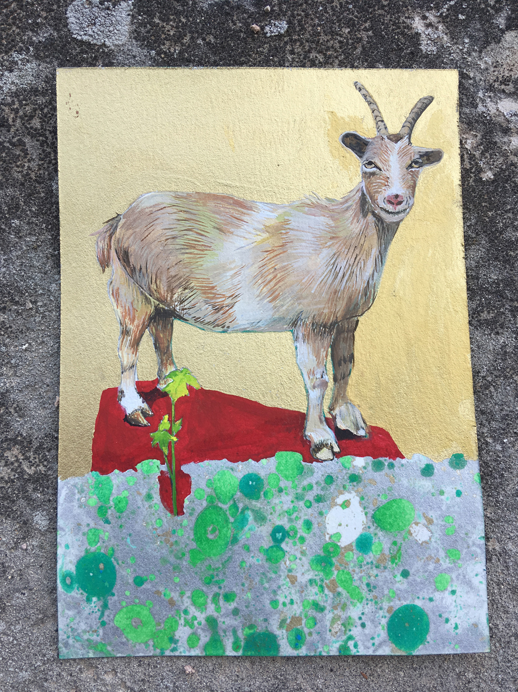  Zoe the Goat" Gouache Oil and Litho on paper, 5.5 in W x 8 in H  