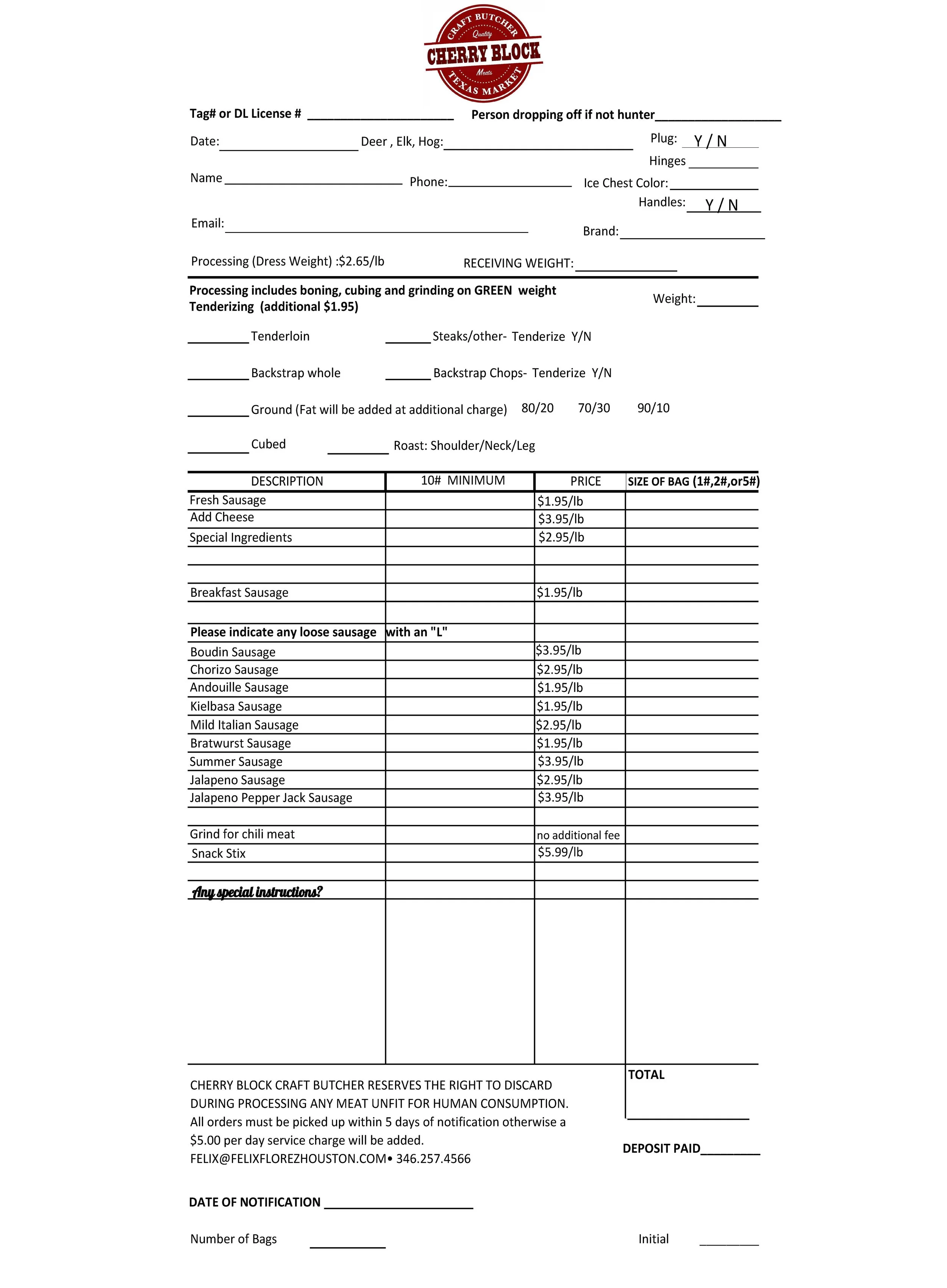 Game Processing — Cherry Block Craft Butcher & Texas Market