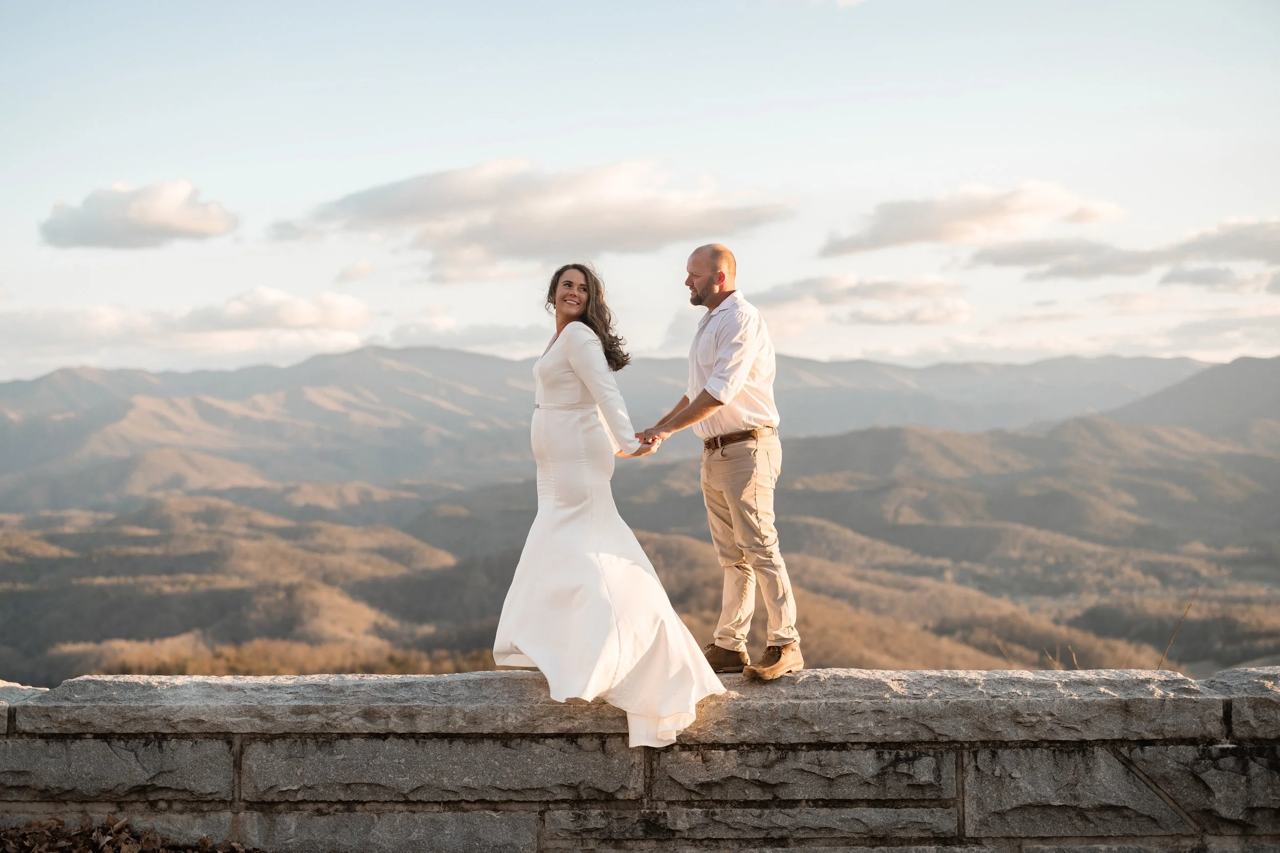 Couple on rockwall on the Foothills Parkway
