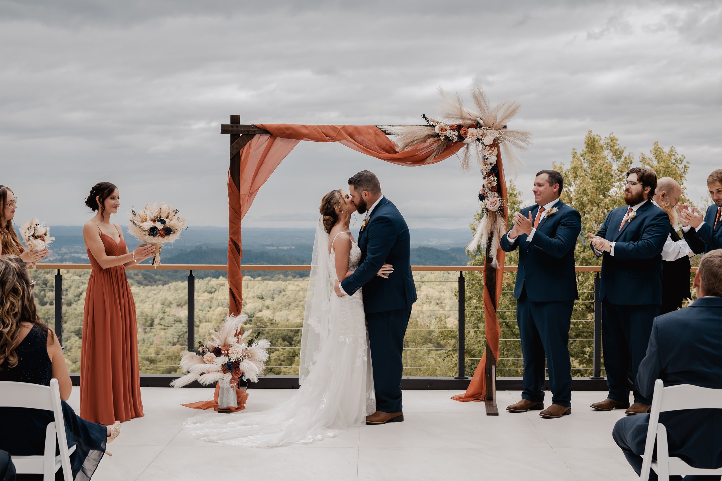 Ceremony on deck of Cabin with mountain view in Gatlinburg